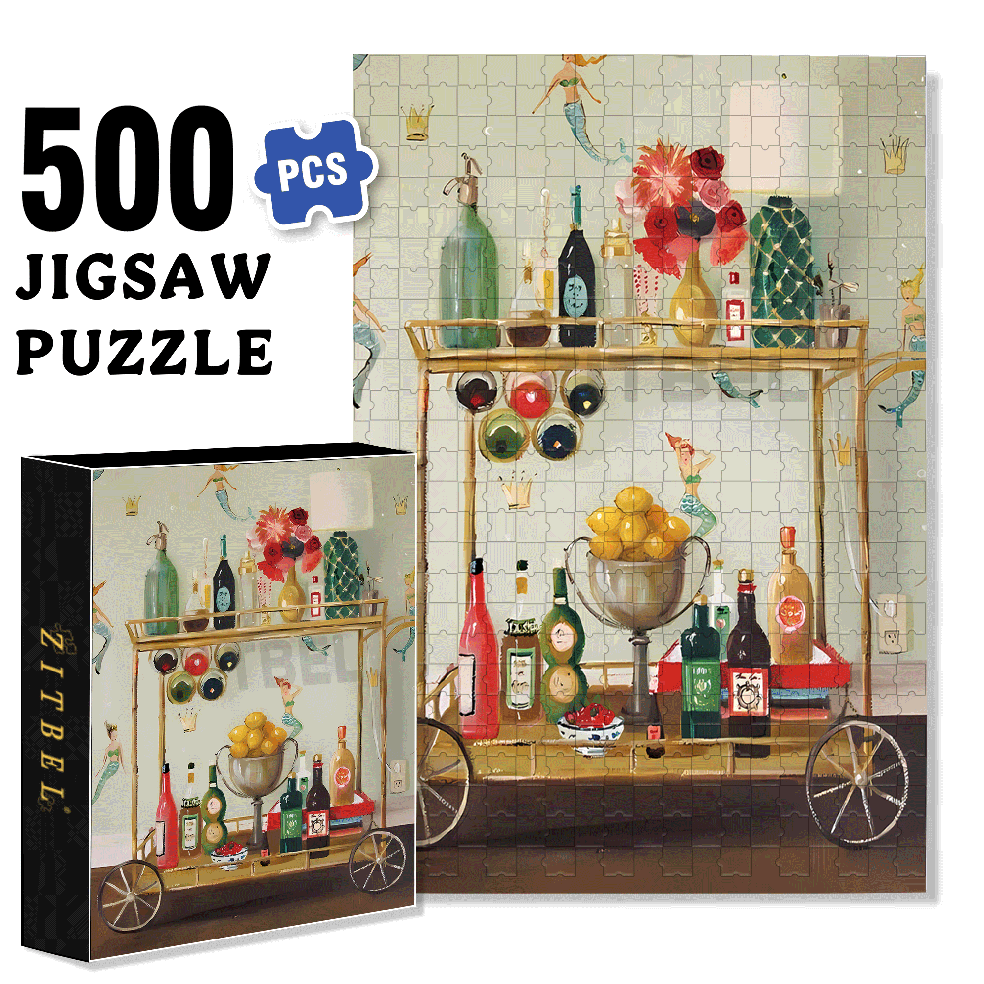 Kitchen Cart 500pcs/1000pcs Jigsaw Puzzle, Scratch-Resistant, Interactive Family Game & Brain-Boosting DIY Decor, Perfect for Halloween, Christmas & New Year Gifts, Family Puzzle Game