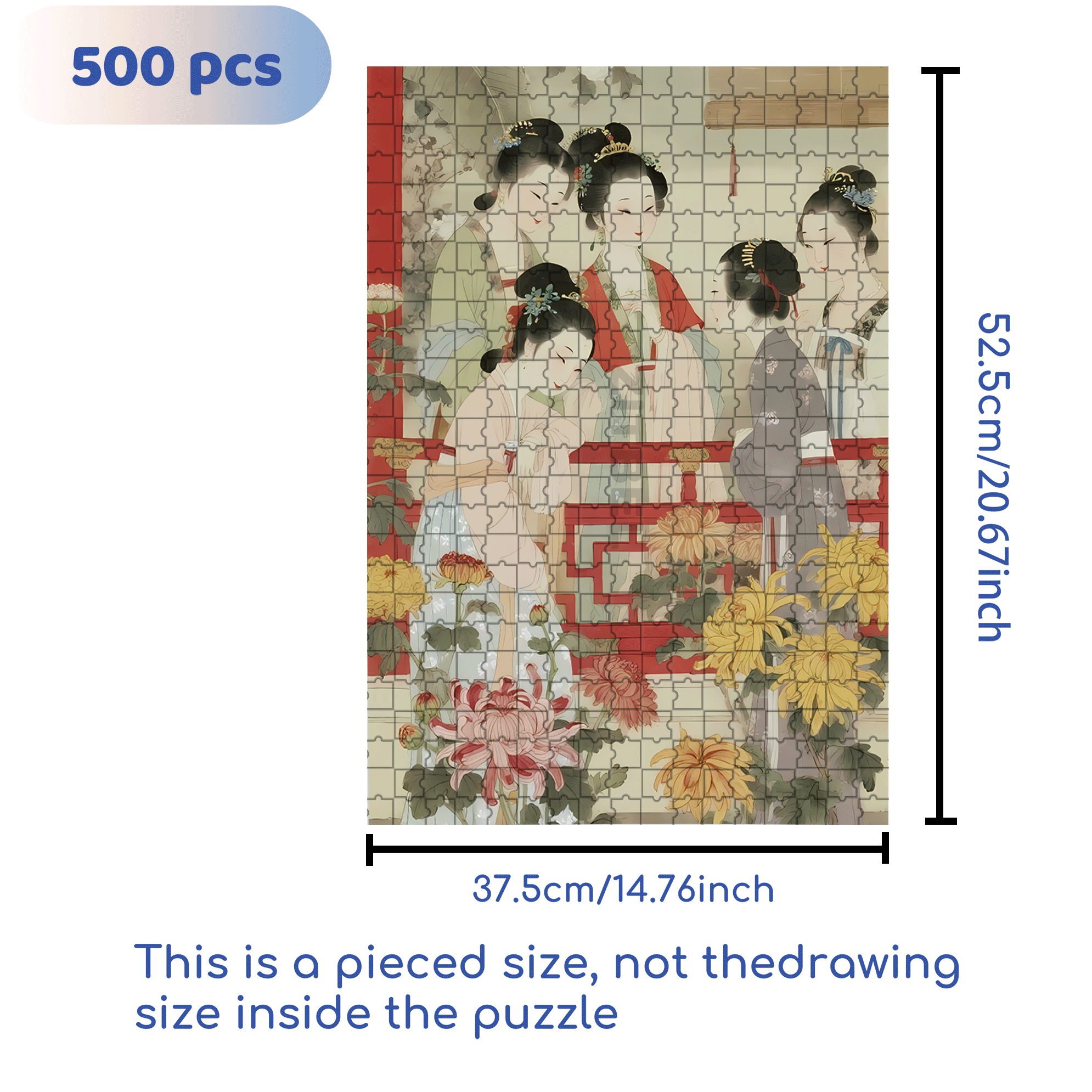 Ladies Admiring Chrysanthemums 500pcs/1000pcs Jigsaw Puzzle, Scratch-Resistant, Interactive Family Game & Brain-Boosting DIY Decor, Perfect for Halloween, Christmas & New Year Gifts, Family Puzzle Game