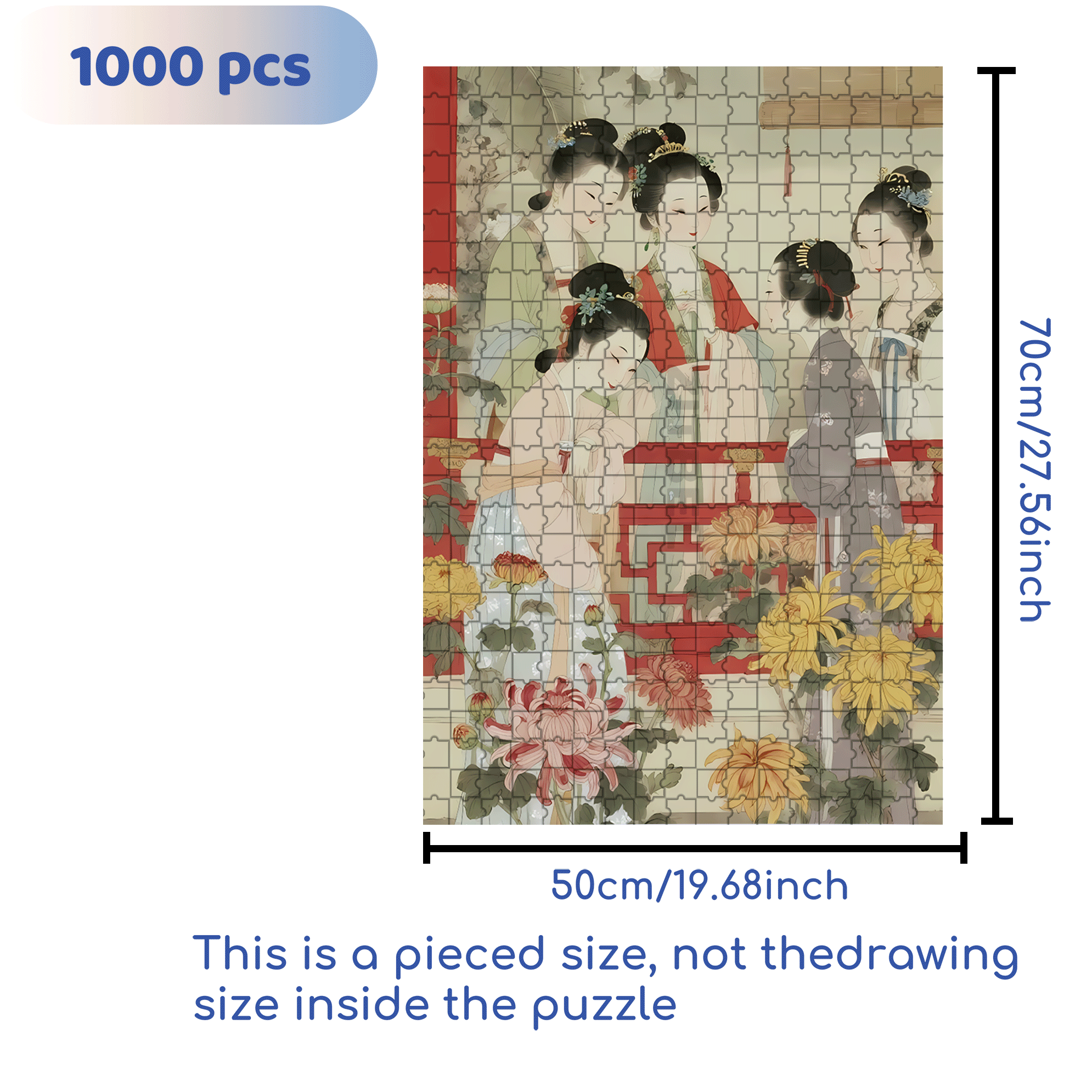Ladies Admiring Chrysanthemums 500pcs/1000pcs Jigsaw Puzzle, Scratch-Resistant, Interactive Family Game & Brain-Boosting DIY Decor, Perfect for Halloween, Christmas & New Year Gifts, Family Puzzle Game