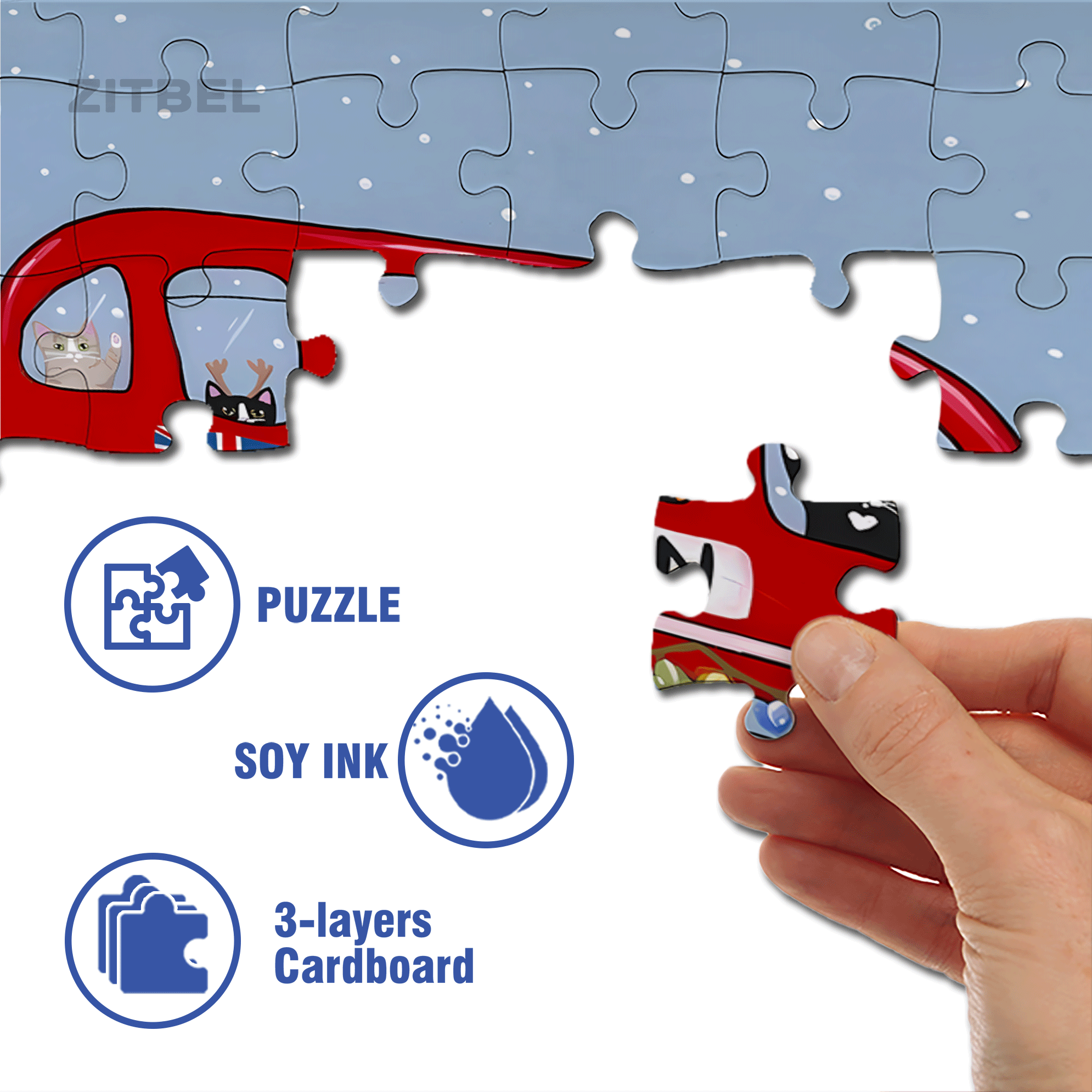 London Cat Bus 500pcs/1000pcs Jigsaw Puzzle, Scratch-Resistant, Interactive Family Game & Brain-Boosting DIY Decor, Perfect for Halloween, Christmas & New Year Gifts, Family Puzzle Game