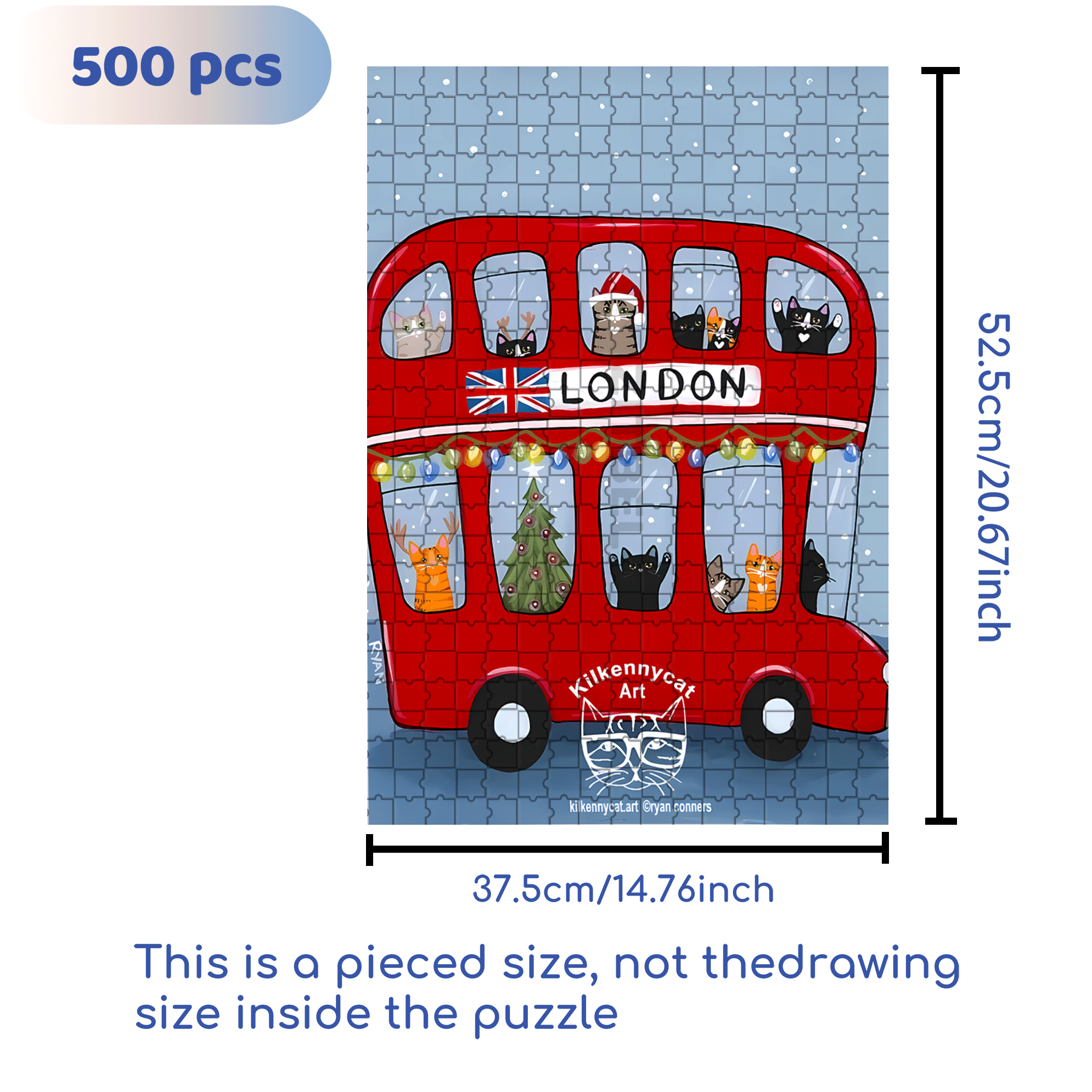 London Cat Bus 500pcs/1000pcs Jigsaw Puzzle, Scratch-Resistant, Interactive Family Game & Brain-Boosting DIY Decor, Perfect for Halloween, Christmas & New Year Gifts, Family Puzzle Game
