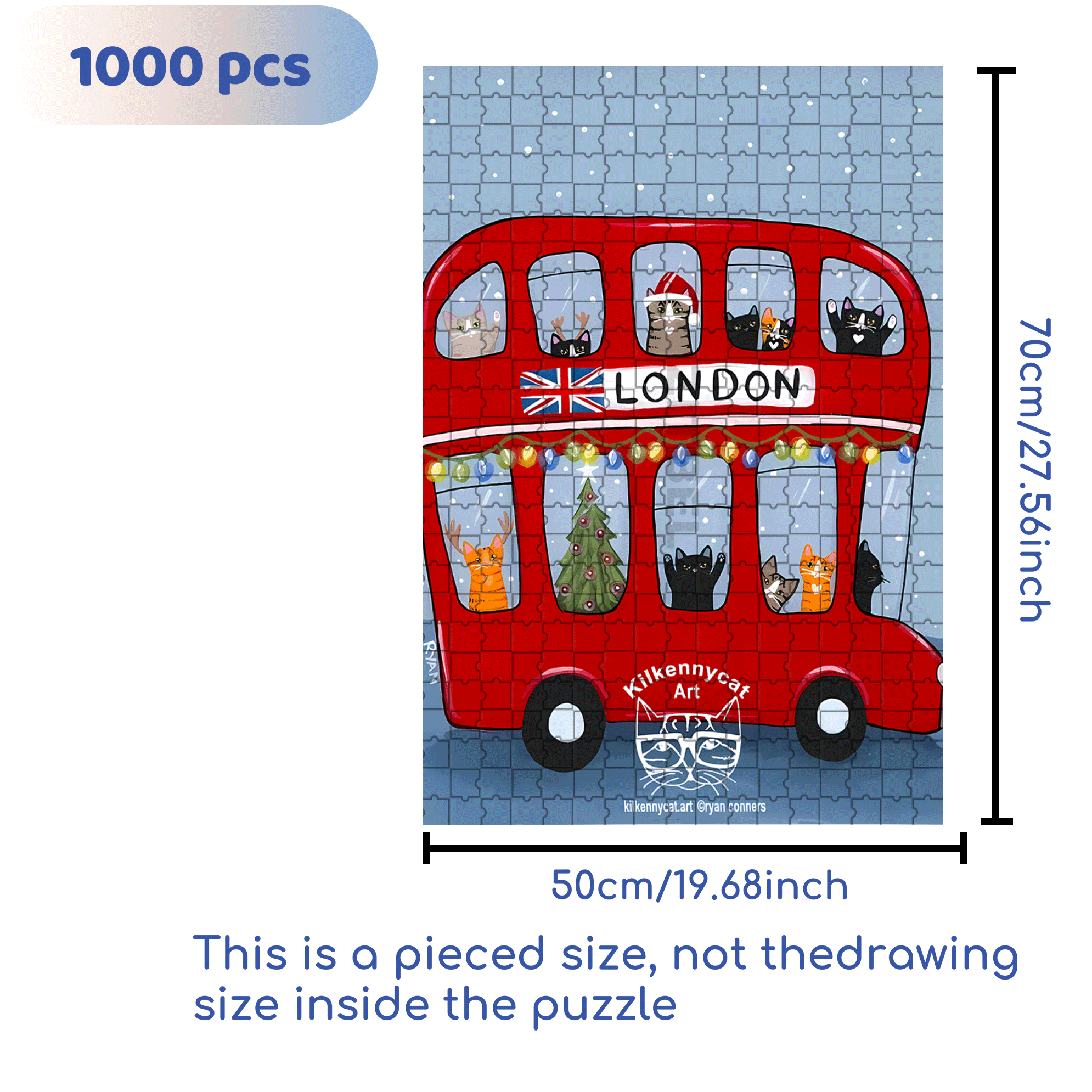 London Cat Bus 500pcs/1000pcs Jigsaw Puzzle, Scratch-Resistant, Interactive Family Game & Brain-Boosting DIY Decor, Perfect for Halloween, Christmas & New Year Gifts, Family Puzzle Game
