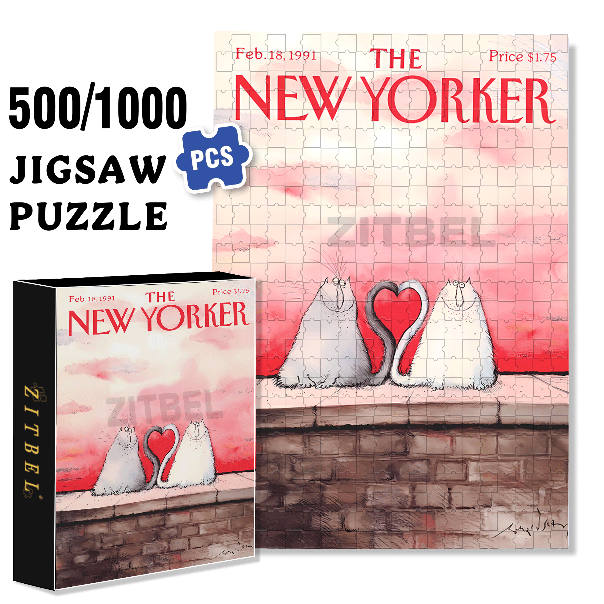 Love Kittens 500pcs/1000pcs Jigsaw Puzzle, Scratch-Resistant, Interactive Family Game & Brain-Boosting DIY Decor, Perfect for Halloween, Christmas & New Year Gifts, Family Puzzle Game