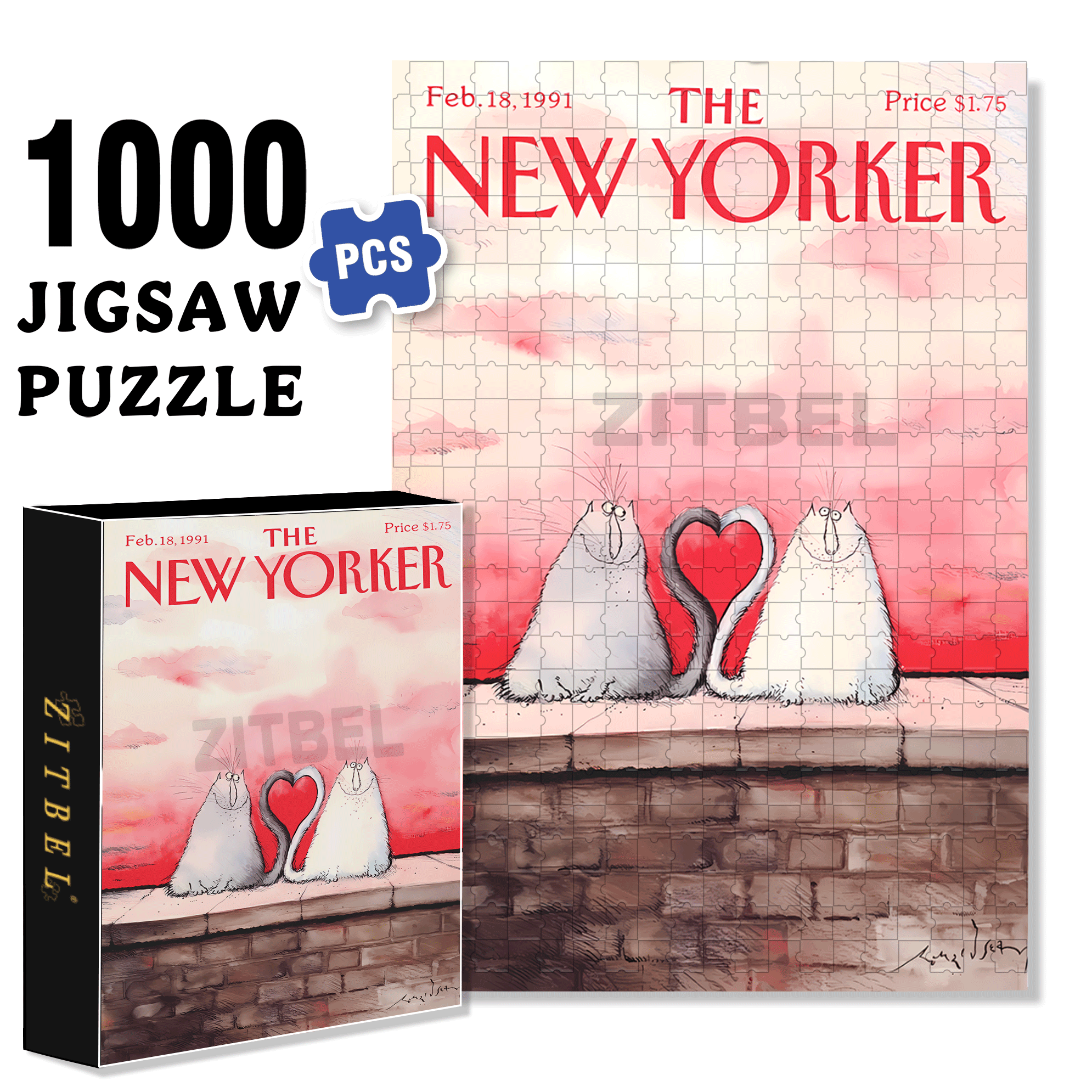 Love Kittens 500pcs/1000pcs Jigsaw Puzzle, Scratch-Resistant, Interactive Family Game & Brain-Boosting DIY Decor, Perfect for Halloween, Christmas & New Year Gifts, Family Puzzle Game