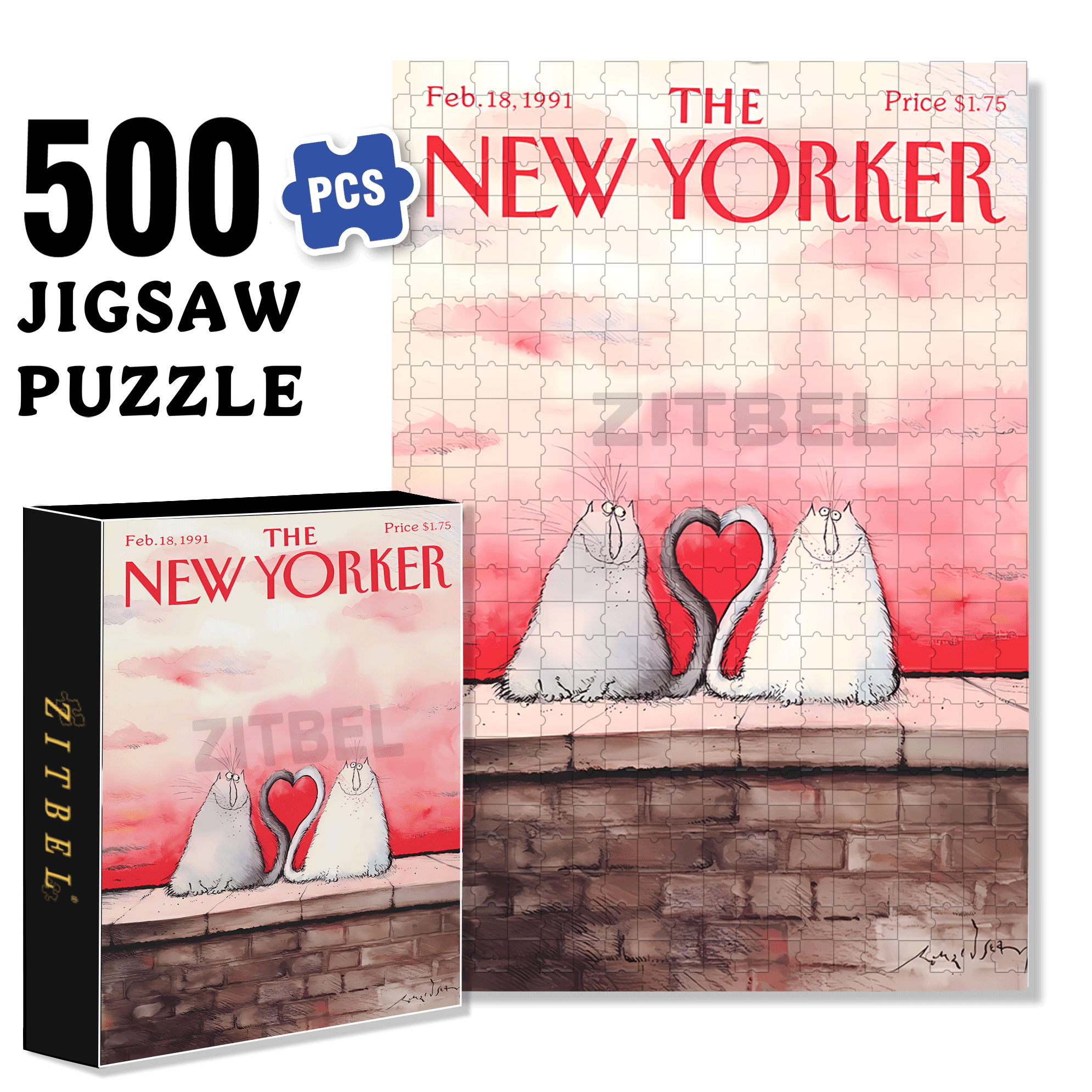 Love Kittens 500pcs/1000pcs Jigsaw Puzzle, Scratch-Resistant, Interactive Family Game & Brain-Boosting DIY Decor, Perfect for Halloween, Christmas & New Year Gifts, Family Puzzle Game