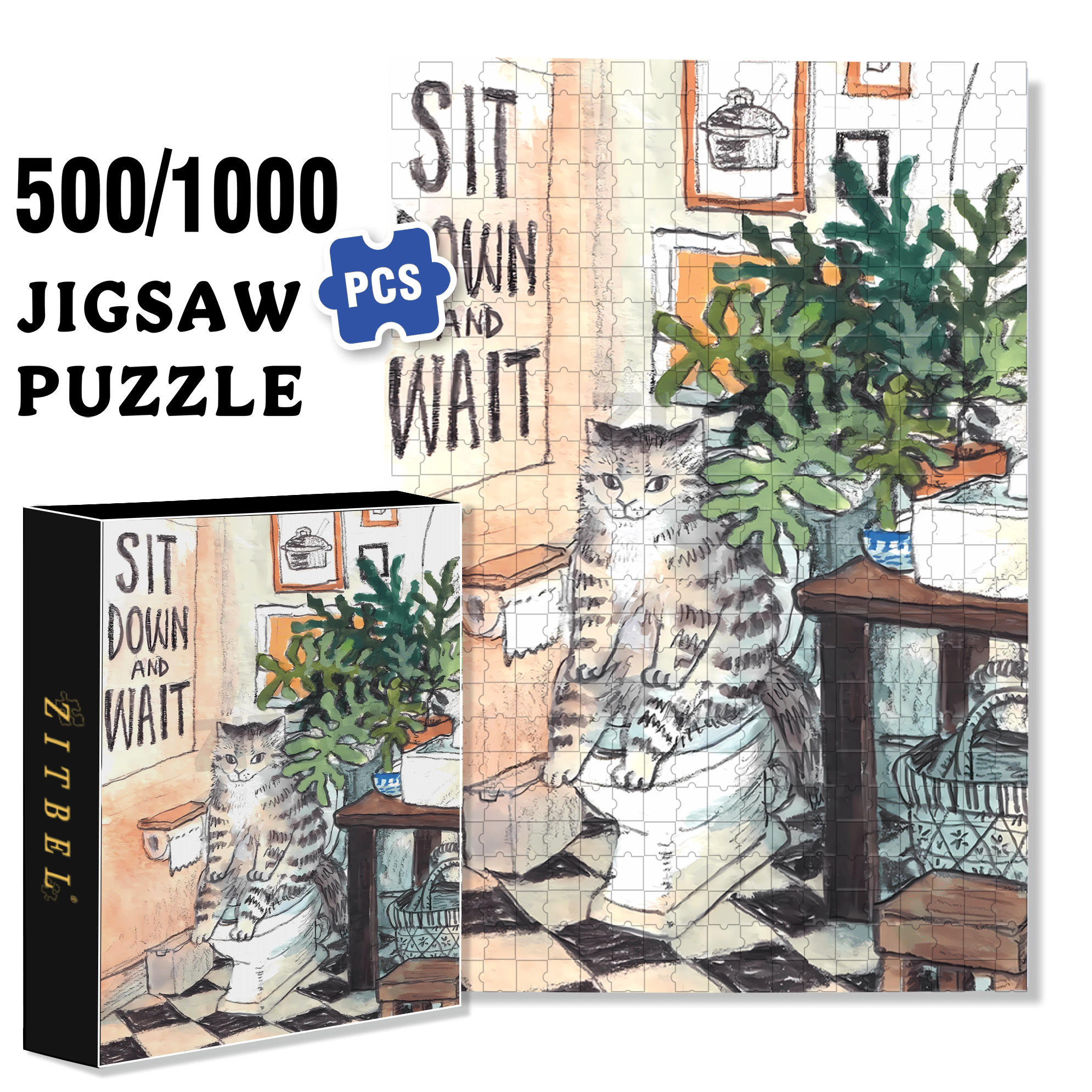 Meow's Life Diary  500pcs/1000pcs Jigsaw Puzzle, Scratch-Resistant, Interactive Family Game & Brain-Boosting DIY Decor, Perfect for Halloween, Christmas & New Year Gifts, Family Puzzle Game