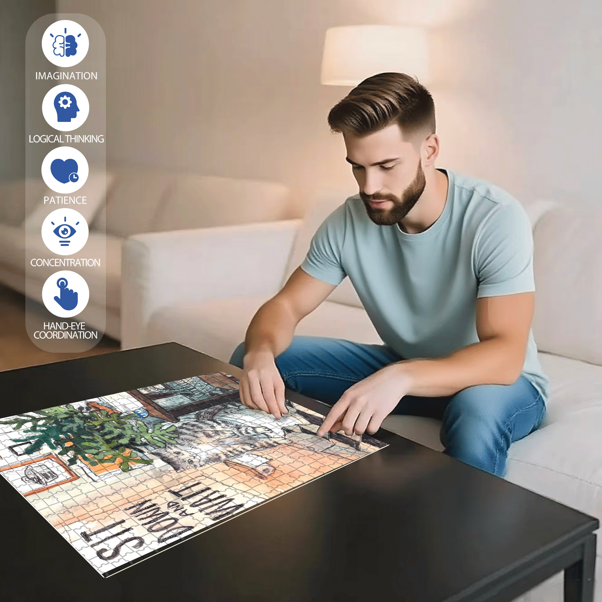Meow's Life Diary  500pcs/1000pcs Jigsaw Puzzle, Scratch-Resistant, Interactive Family Game & Brain-Boosting DIY Decor, Perfect for Halloween, Christmas & New Year Gifts, Family Puzzle Game