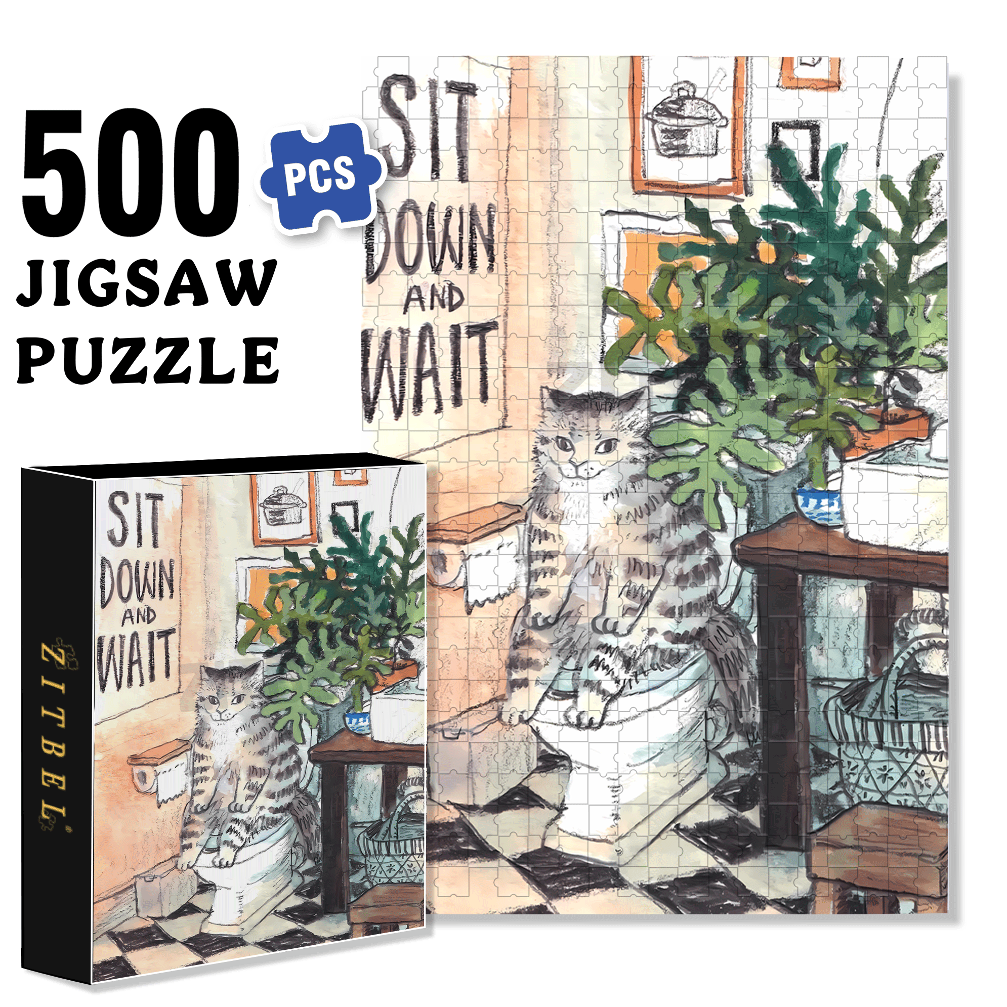 Meow's Life Diary  500pcs/1000pcs Jigsaw Puzzle, Scratch-Resistant, Interactive Family Game & Brain-Boosting DIY Decor, Perfect for Halloween, Christmas & New Year Gifts, Family Puzzle Game
