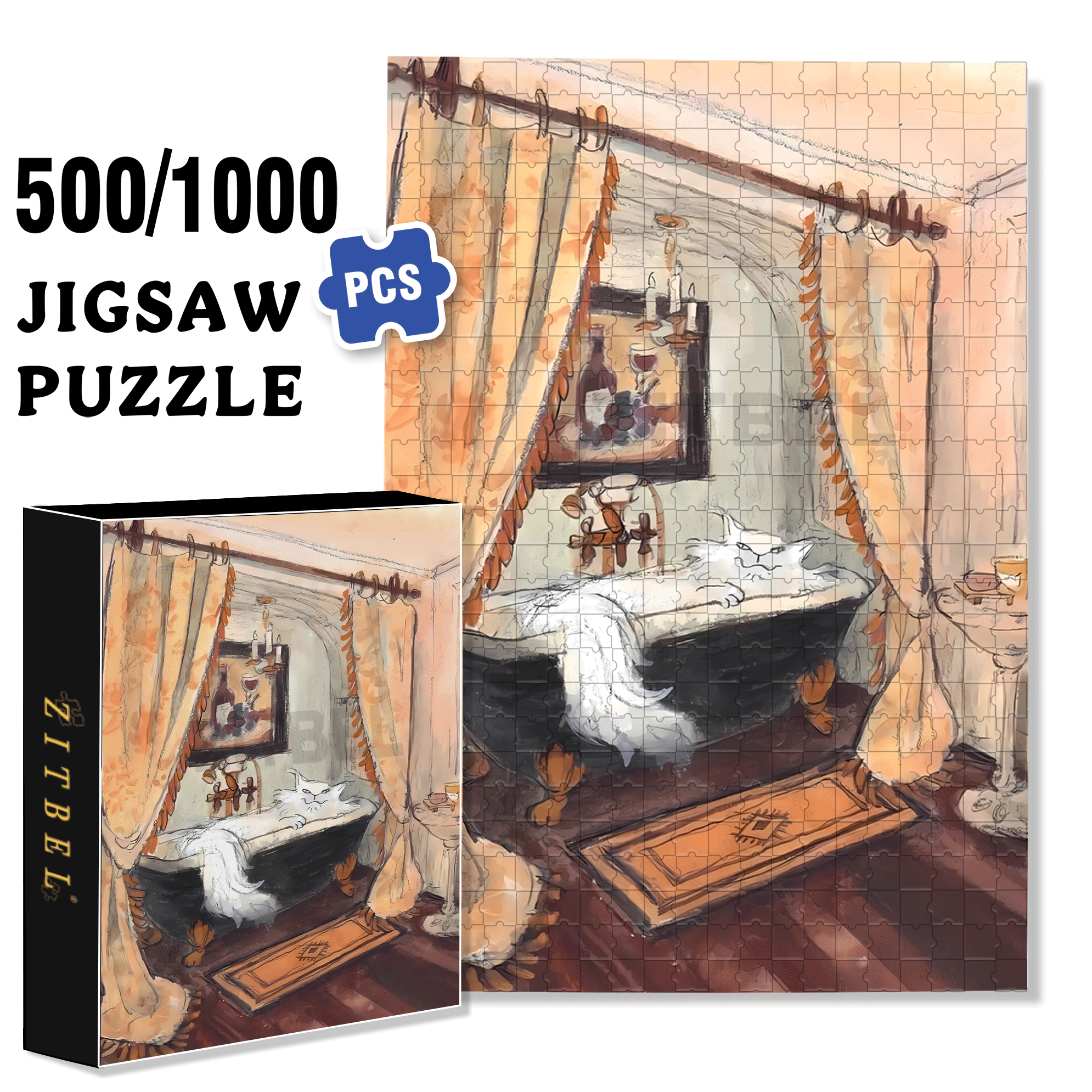 Meow's Life Diary 2 500pcs/1000pcs Jigsaw Puzzle, Scratch-Resistant, Interactive Family Game & Brain-Boosting DIY Decor, Perfect for Halloween, Christmas & New Year Gifts, Family Puzzle Game