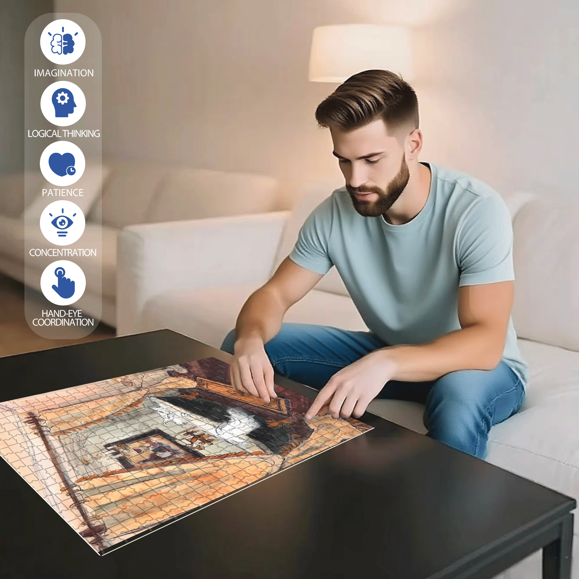 Meow's Life Diary 2 500pcs/1000pcs Jigsaw Puzzle, Scratch-Resistant, Interactive Family Game & Brain-Boosting DIY Decor, Perfect for Halloween, Christmas & New Year Gifts, Family Puzzle Game