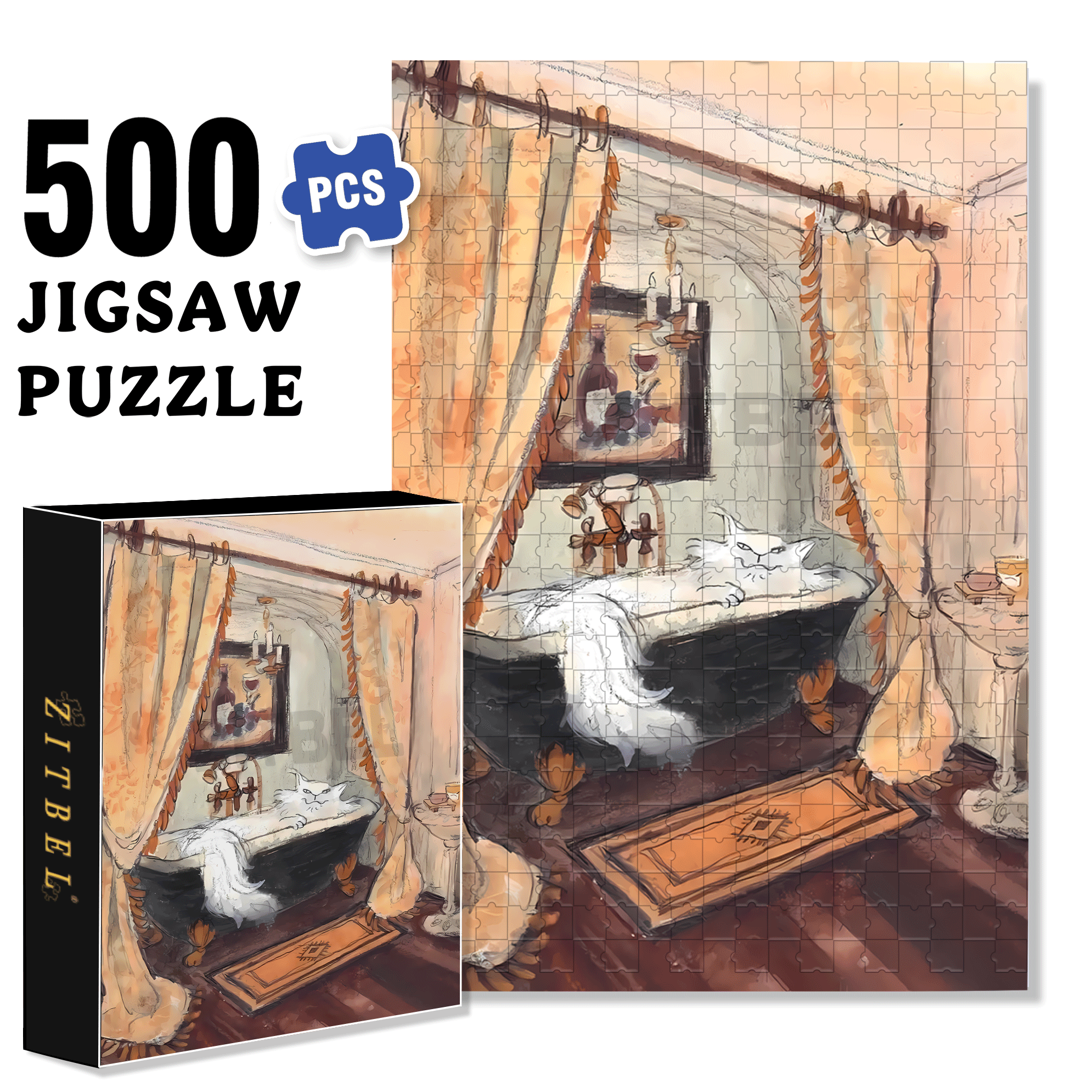 Meow's Life Diary 2 500pcs/1000pcs Jigsaw Puzzle, Scratch-Resistant, Interactive Family Game & Brain-Boosting DIY Decor, Perfect for Halloween, Christmas & New Year Gifts, Family Puzzle Game