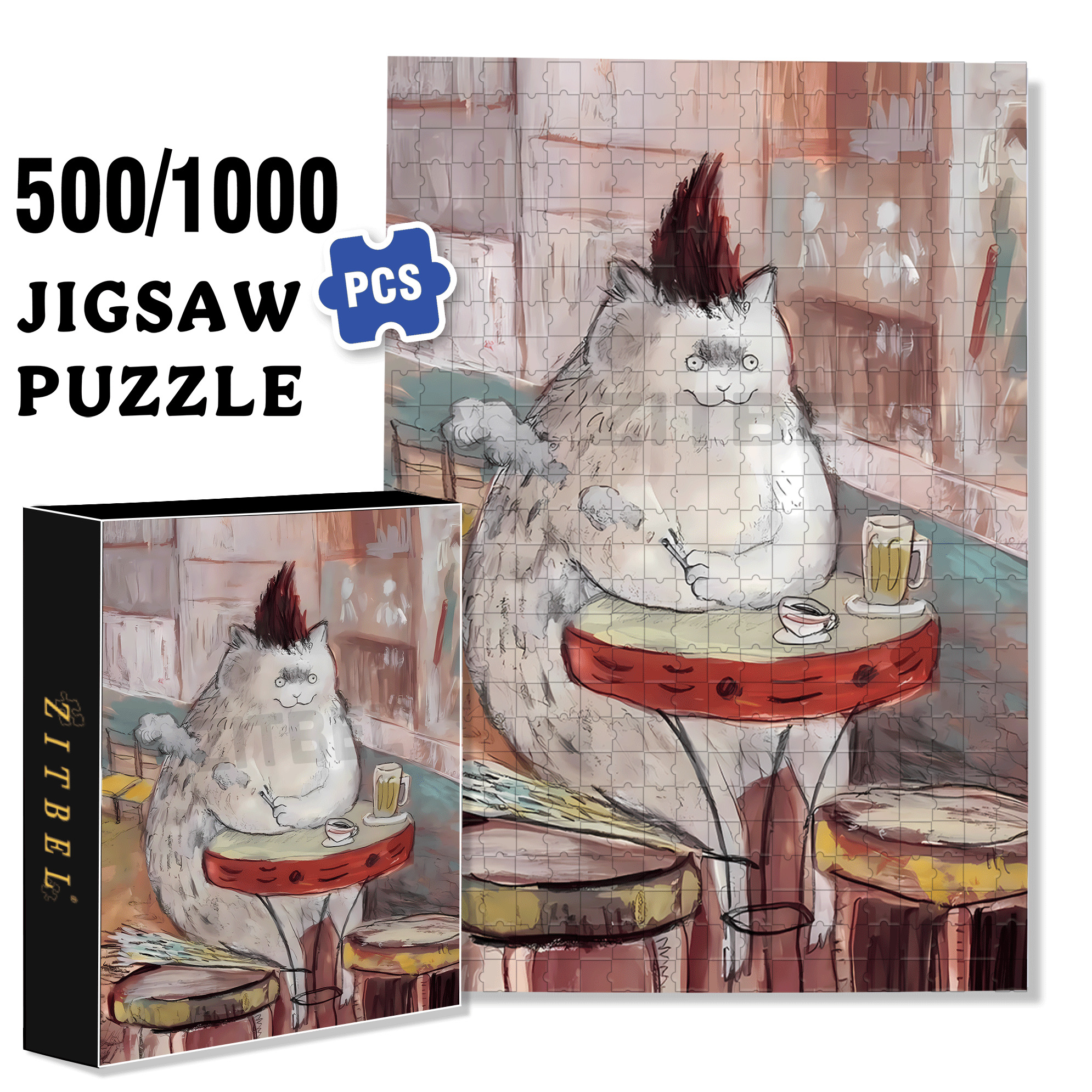 Meow's Life Diary 3 500pcs/1000pcs Jigsaw Puzzle, Scratch-Resistant, Interactive Family Game & Brain-Boosting DIY Decor, Perfect for Halloween, Christmas & New Year Gifts, Family Puzzle Game