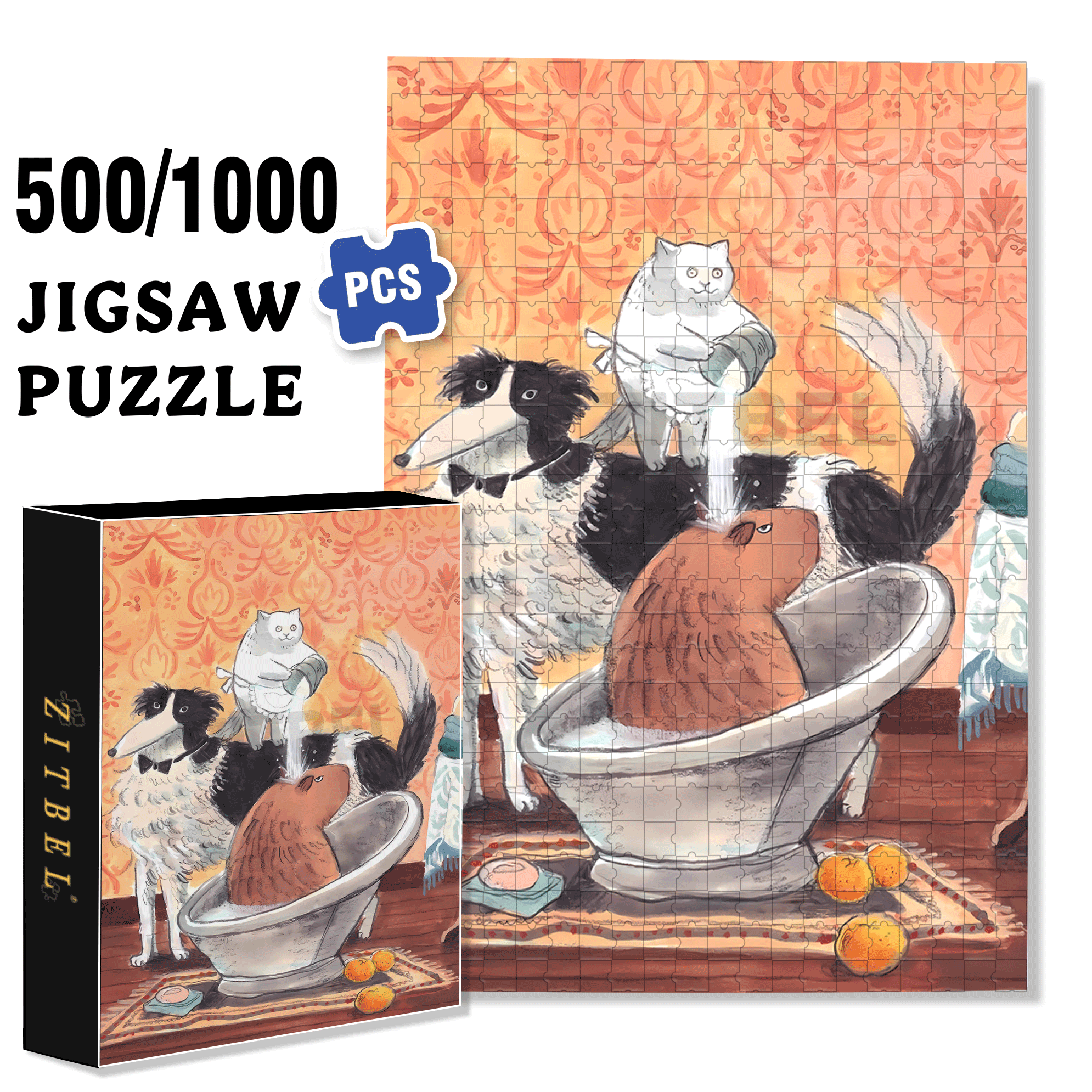 Meow's Life Diary 4 500pcs/1000pcs Jigsaw Puzzle, Scratch-Resistant, Interactive Family Game & Brain-Boosting DIY Decor, Perfect for Halloween, Christmas & New Year Gifts, Family Puzzle Game