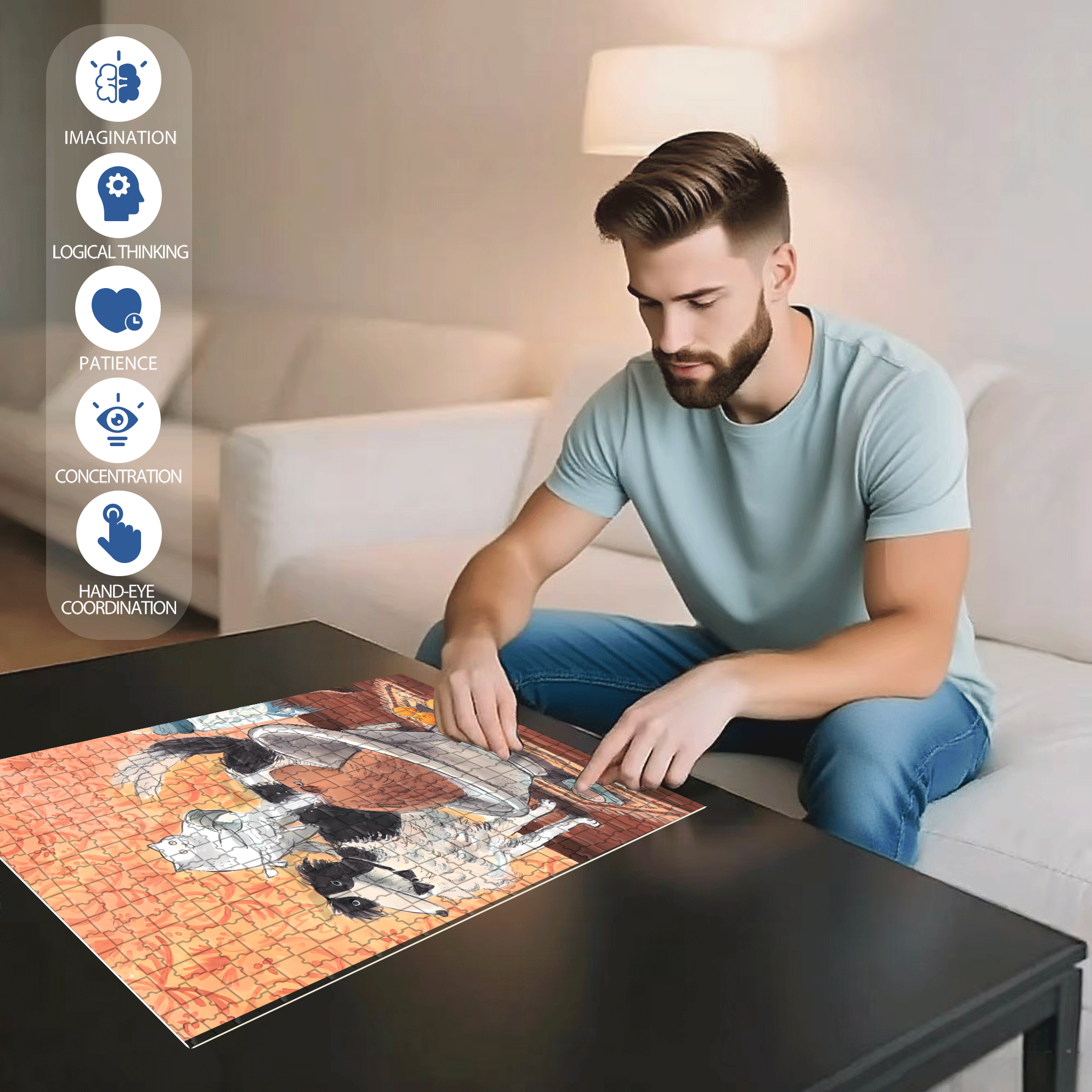 Meow's Life Diary 4 500pcs/1000pcs Jigsaw Puzzle, Scratch-Resistant, Interactive Family Game & Brain-Boosting DIY Decor, Perfect for Halloween, Christmas & New Year Gifts, Family Puzzle Game