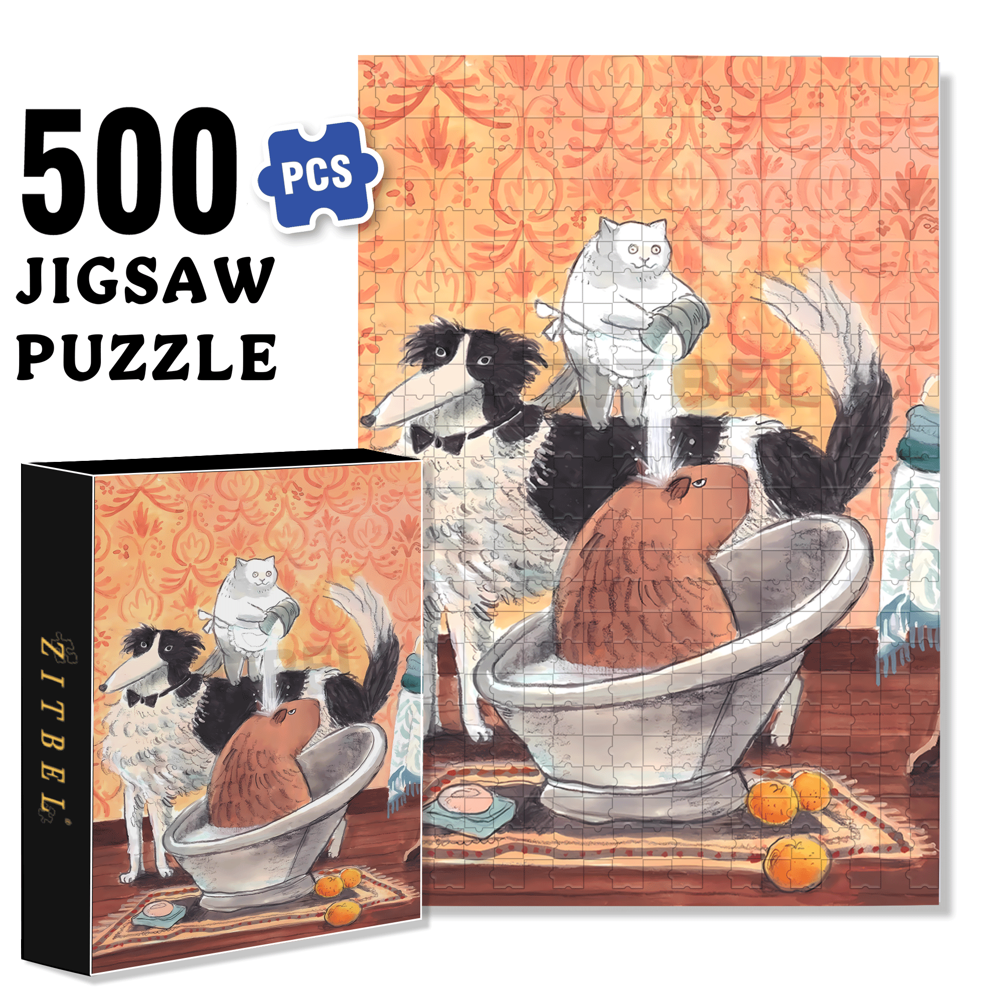 Meow's Life Diary 4 500pcs/1000pcs Jigsaw Puzzle, Scratch-Resistant, Interactive Family Game & Brain-Boosting DIY Decor, Perfect for Halloween, Christmas & New Year Gifts, Family Puzzle Game