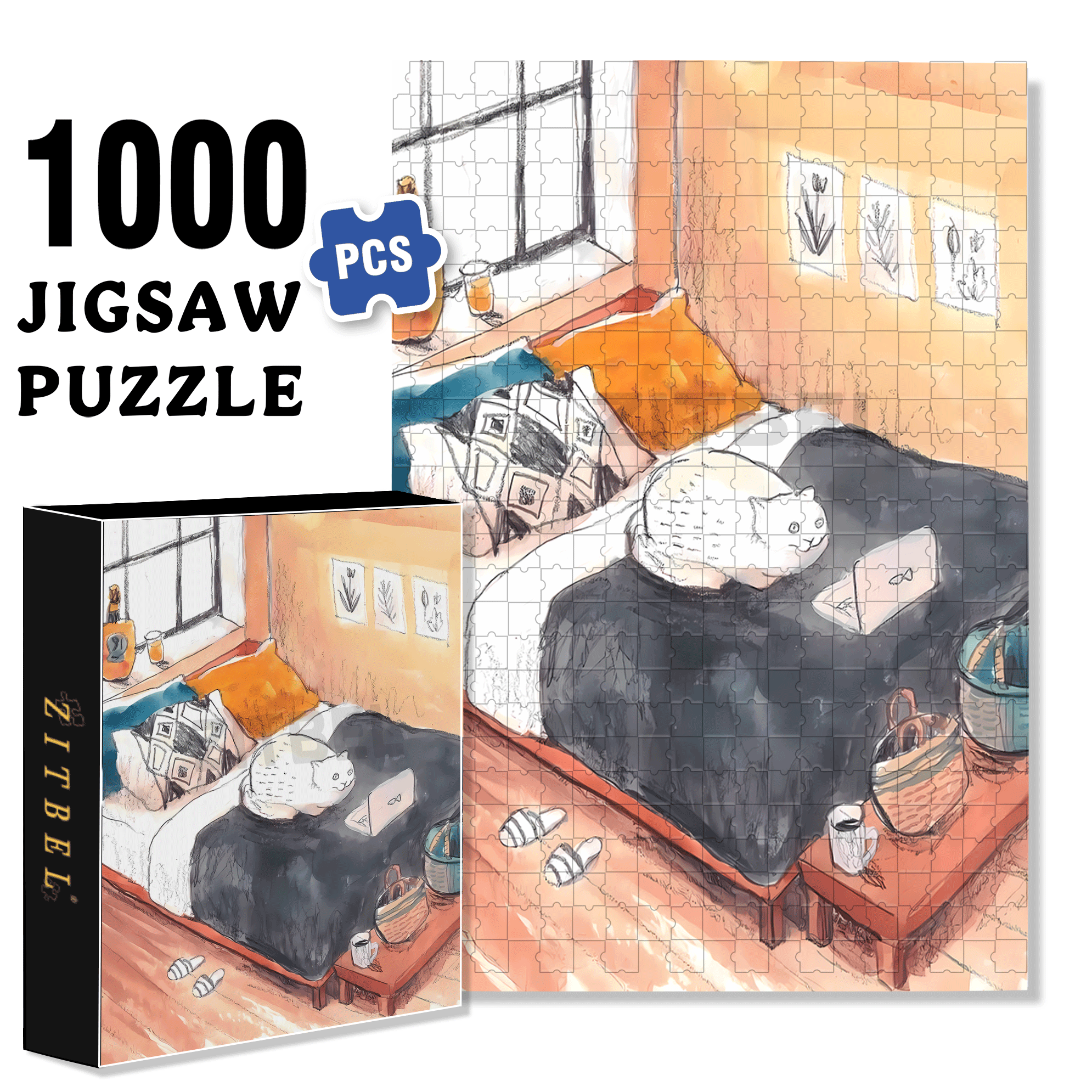 Meow's Life Diary 5 500pcs/1000pcs Jigsaw Puzzle, Scratch-Resistant, Interactive Family Game & Brain-Boosting DIY Decor, Perfect for Halloween, Christmas & New Year Gifts, Family Puzzle Game