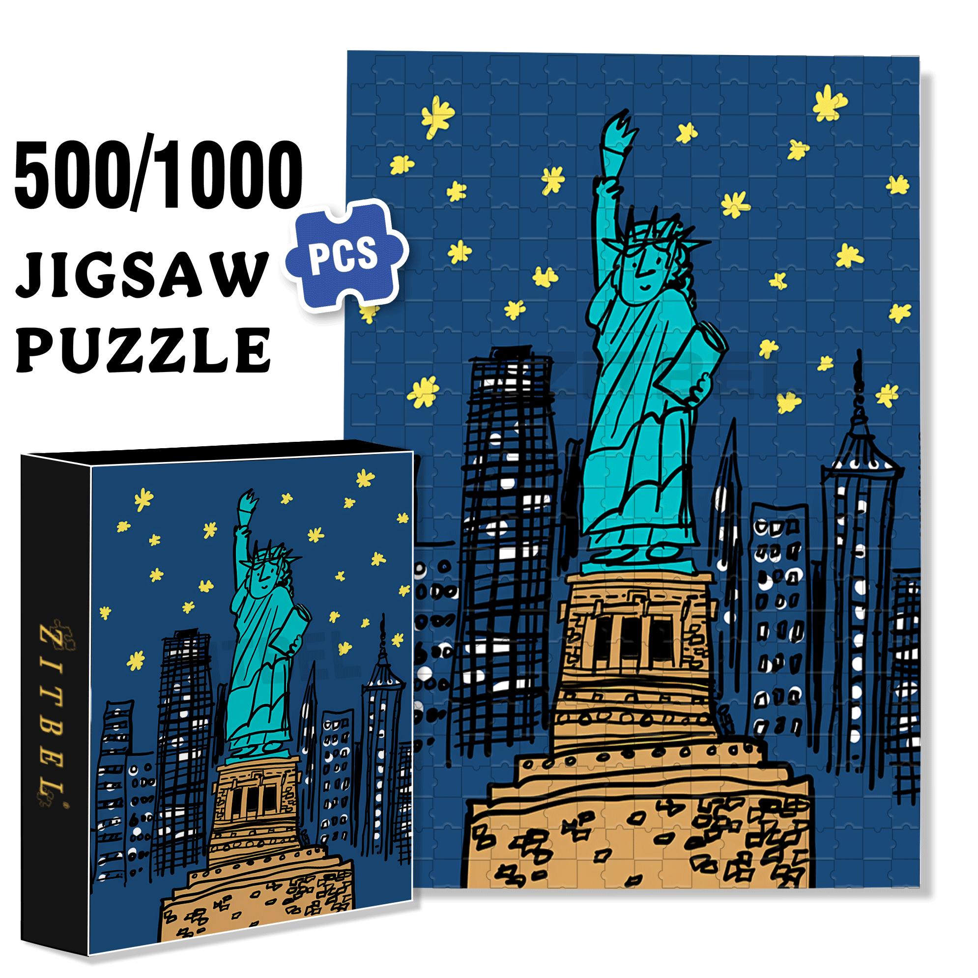 N.Y City 500pcs/1000pcs Jigsaw Puzzle, Scratch-Resistant, Interactive Family Game & Brain-Boosting DIY Decor, Perfect for Halloween, Christmas & New Year Gifts, Family Puzzle Game