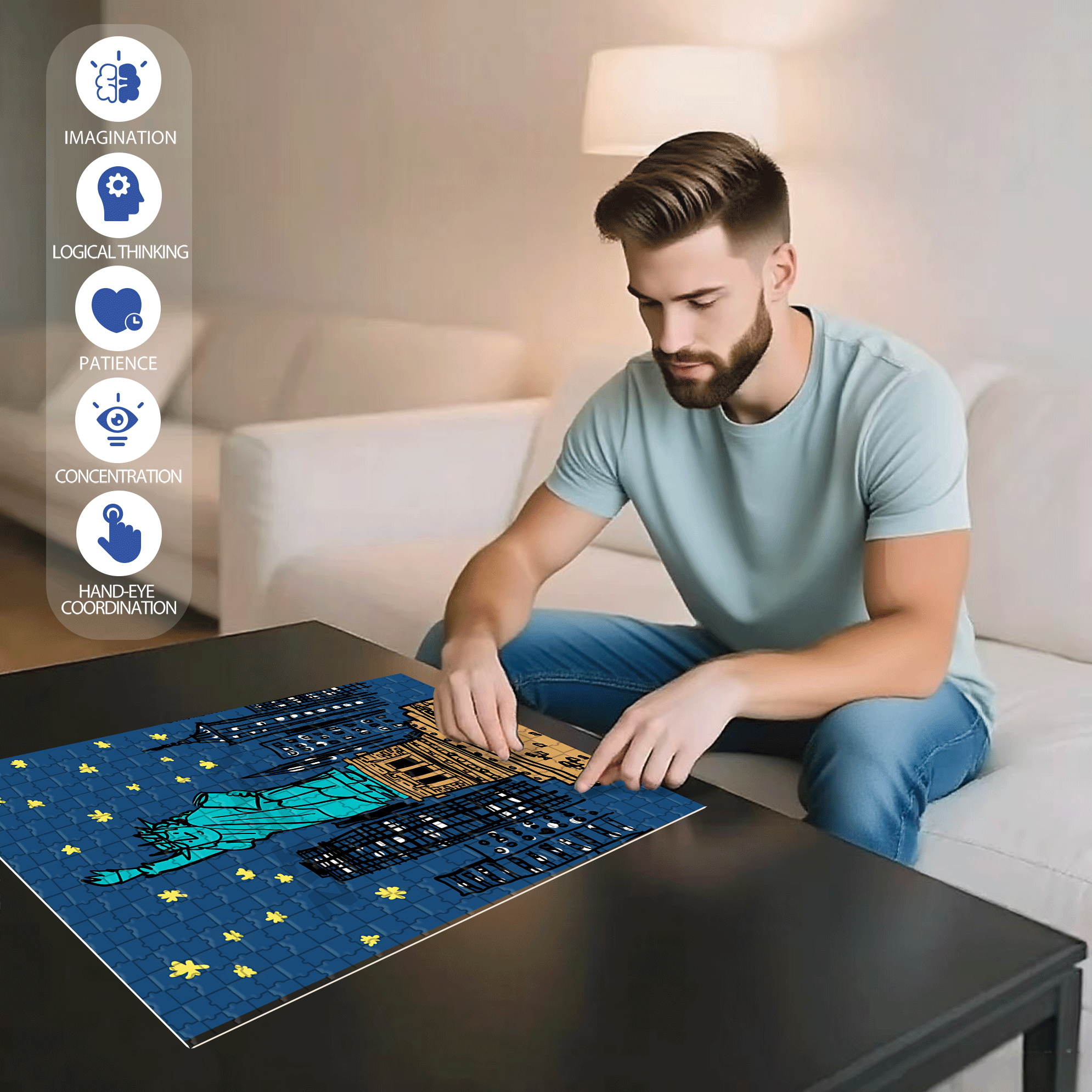 N.Y City 500pcs/1000pcs Jigsaw Puzzle, Scratch-Resistant, Interactive Family Game & Brain-Boosting DIY Decor, Perfect for Halloween, Christmas & New Year Gifts, Family Puzzle Game