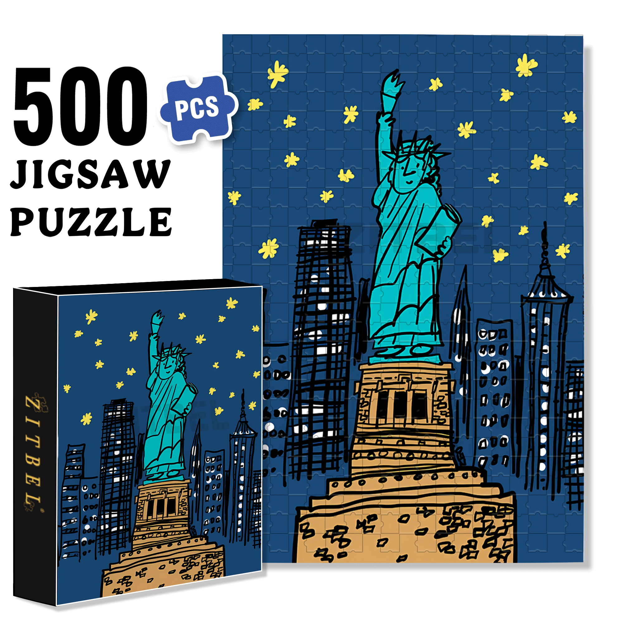 N.Y City 500pcs/1000pcs Jigsaw Puzzle, Scratch-Resistant, Interactive Family Game & Brain-Boosting DIY Decor, Perfect for Halloween, Christmas & New Year Gifts, Family Puzzle Game