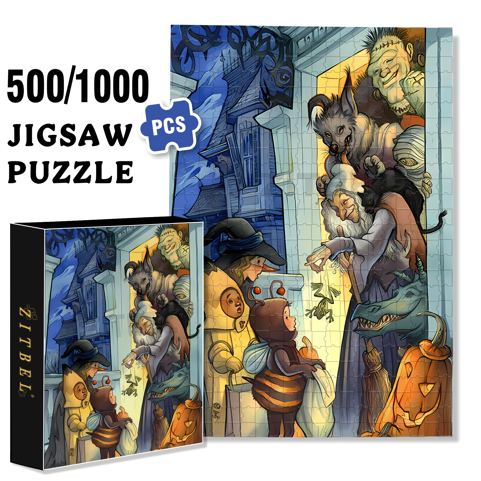 Oh So Cute! 500pcs/1000pcs Jigsaw Puzzle, Scratch-Resistant, Interactive Family Game & Brain-Boosting DIY Decor, Perfect for Halloween, Christmas & New Year Gifts, Family Puzzle Game