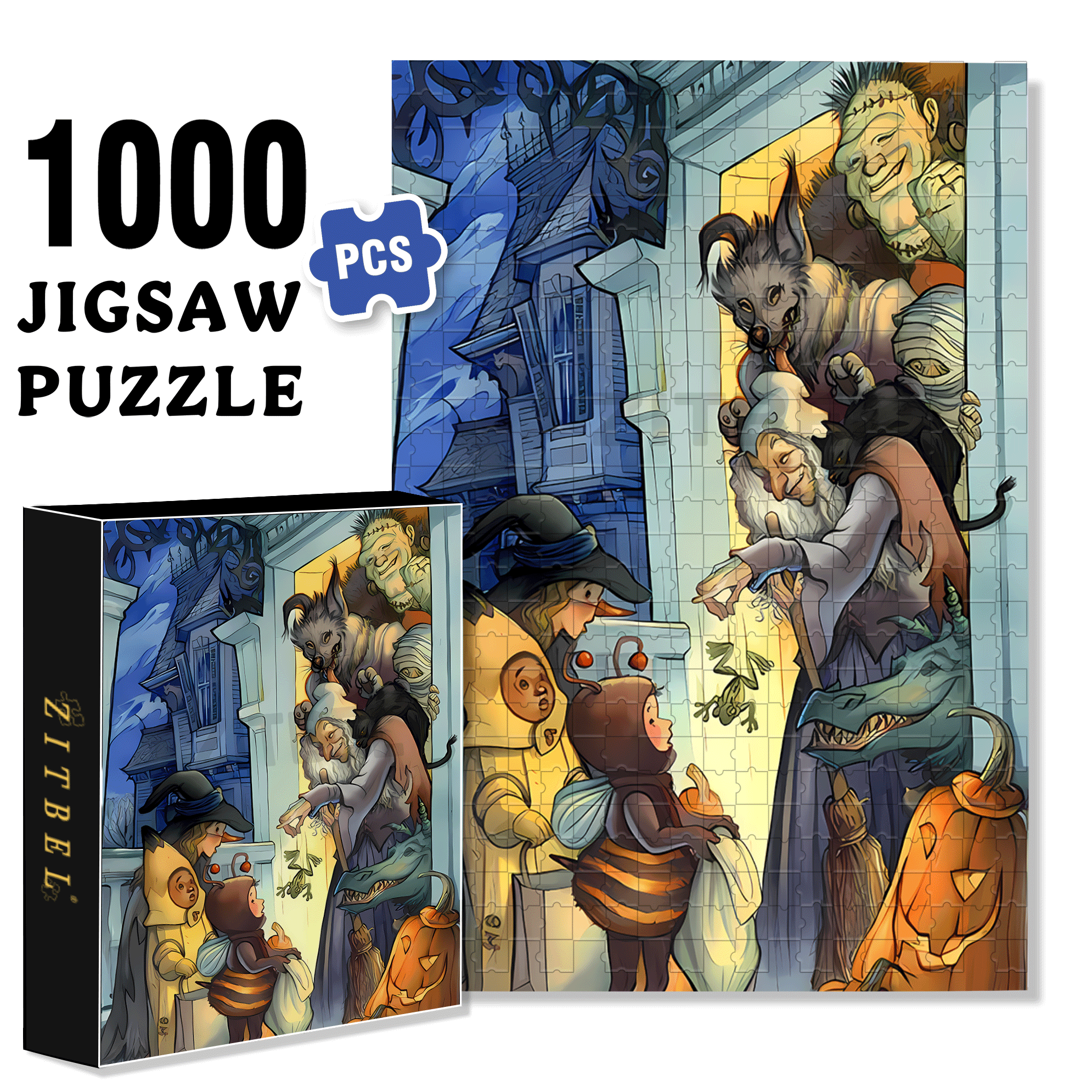 Oh So Cute! 500pcs/1000pcs Jigsaw Puzzle, Scratch-Resistant, Interactive Family Game & Brain-Boosting DIY Decor, Perfect for Halloween, Christmas & New Year Gifts, Family Puzzle Game