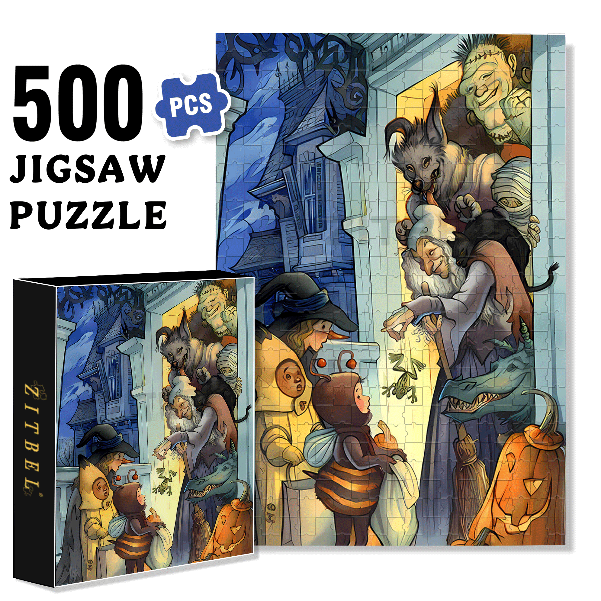 Oh So Cute! 500pcs/1000pcs Jigsaw Puzzle, Scratch-Resistant, Interactive Family Game & Brain-Boosting DIY Decor, Perfect for Halloween, Christmas & New Year Gifts, Family Puzzle Game