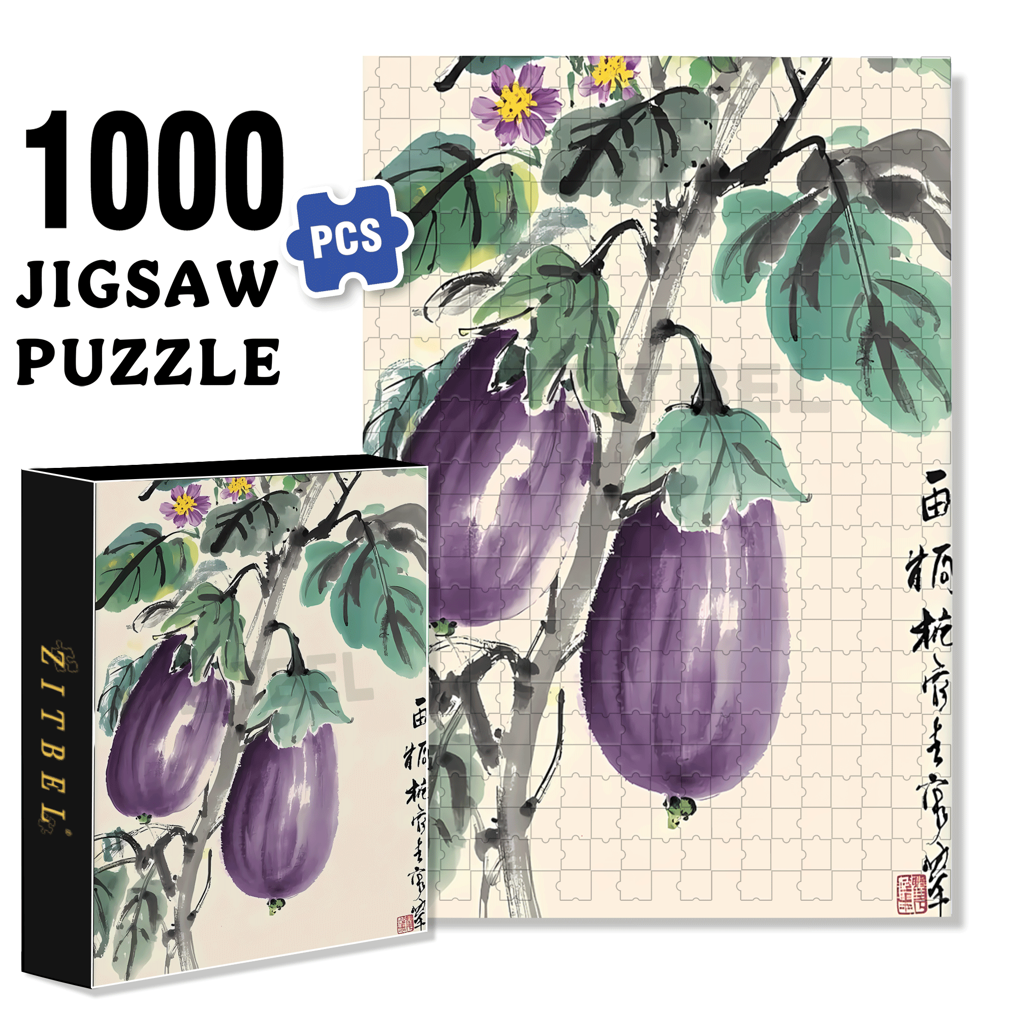 Purple Eggplant 500pcs/1000pcs Jigsaw Puzzle, Scratch-Resistant, Interactive Family Game & Brain-Boosting DIY Decor, Perfect for Halloween, Christmas & New Year Gifts, Family Puzzle Game