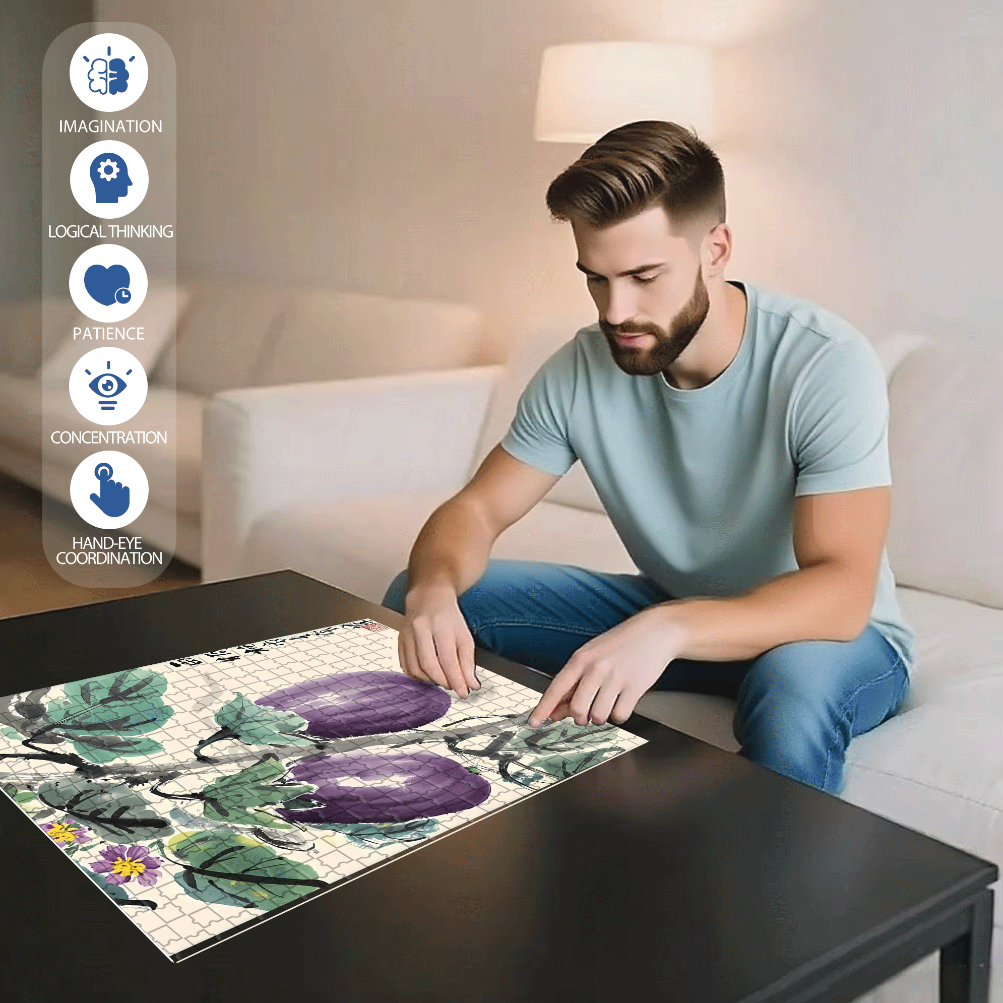 Purple Eggplant 500pcs/1000pcs Jigsaw Puzzle, Scratch-Resistant, Interactive Family Game & Brain-Boosting DIY Decor, Perfect for Halloween, Christmas & New Year Gifts, Family Puzzle Game