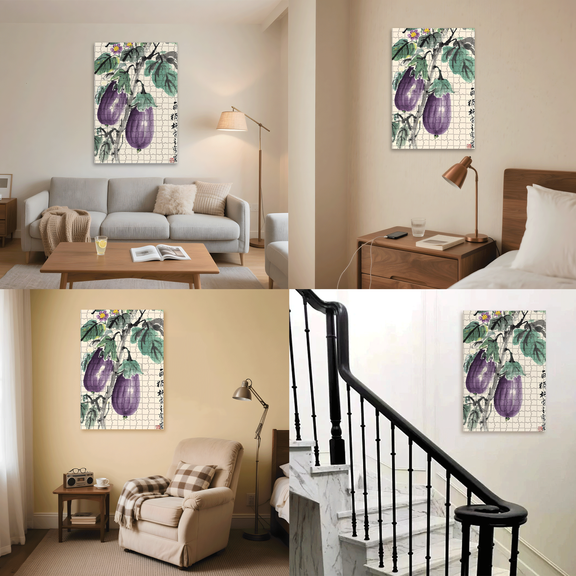 Purple Eggplant 500pcs/1000pcs Jigsaw Puzzle, Scratch-Resistant, Interactive Family Game & Brain-Boosting DIY Decor, Perfect for Halloween, Christmas & New Year Gifts, Family Puzzle Game