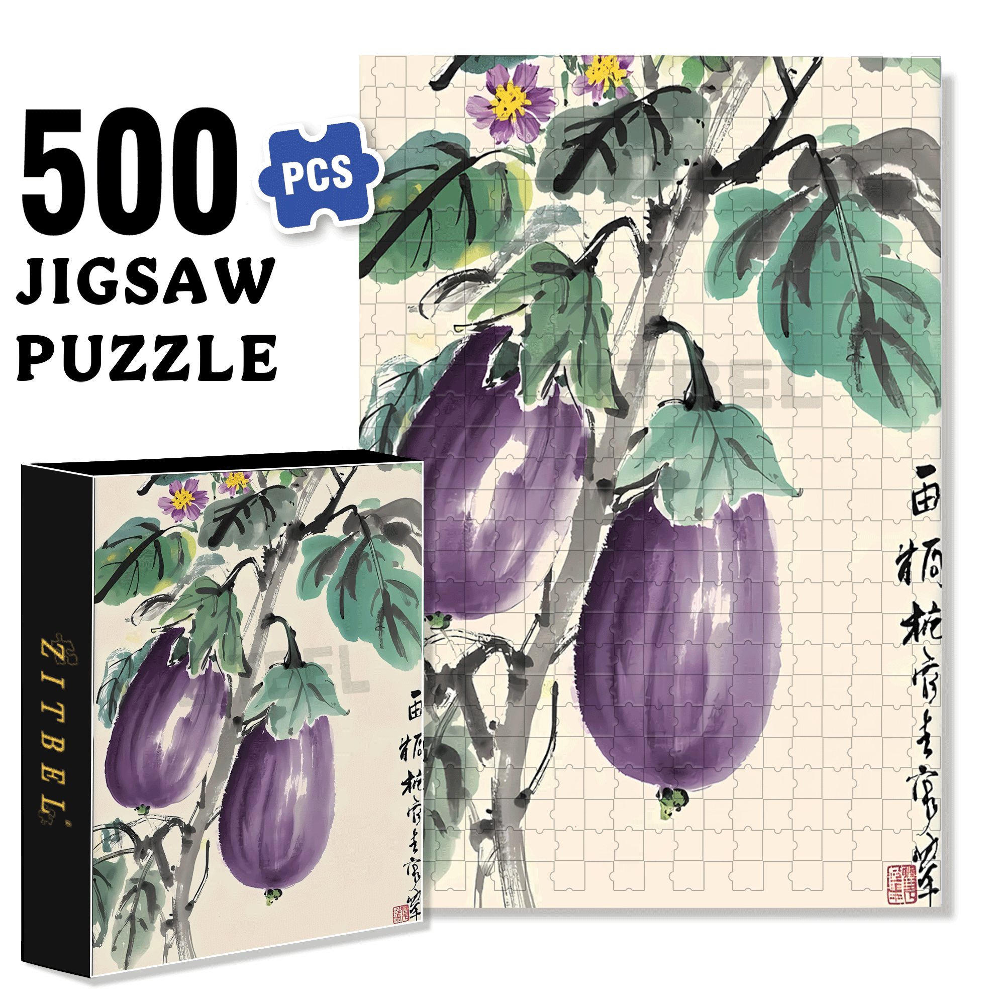 Purple Eggplant 500pcs/1000pcs Jigsaw Puzzle, Scratch-Resistant, Interactive Family Game & Brain-Boosting DIY Decor, Perfect for Halloween, Christmas & New Year Gifts, Family Puzzle Game