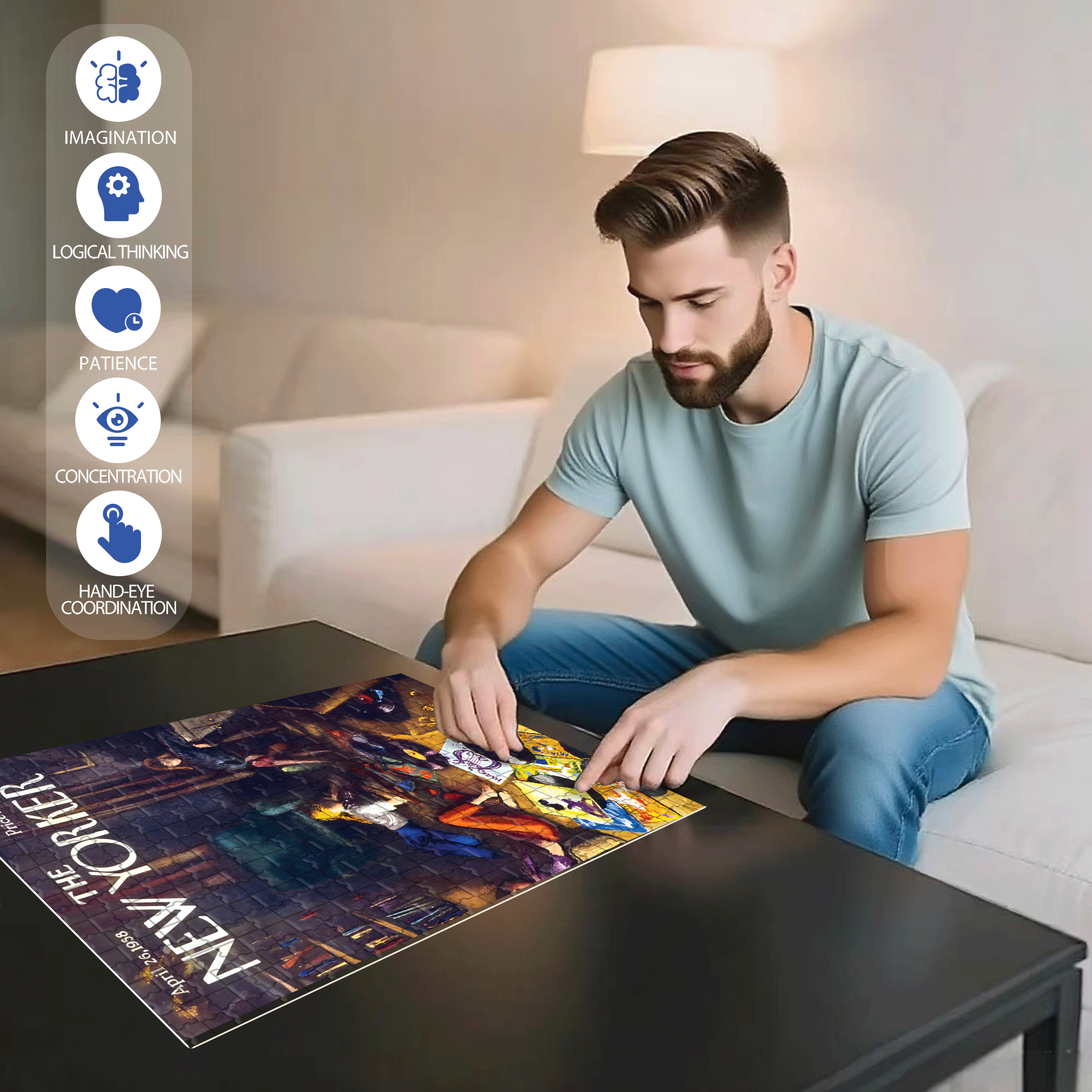Record Lounge 500pcs/1000pcs Jigsaw Puzzle, Scratch-Resistant, Interactive Family Game & Brain-Boosting DIY Decor, Perfect for Halloween, Christmas & New Year Gifts, Family Puzzle Game