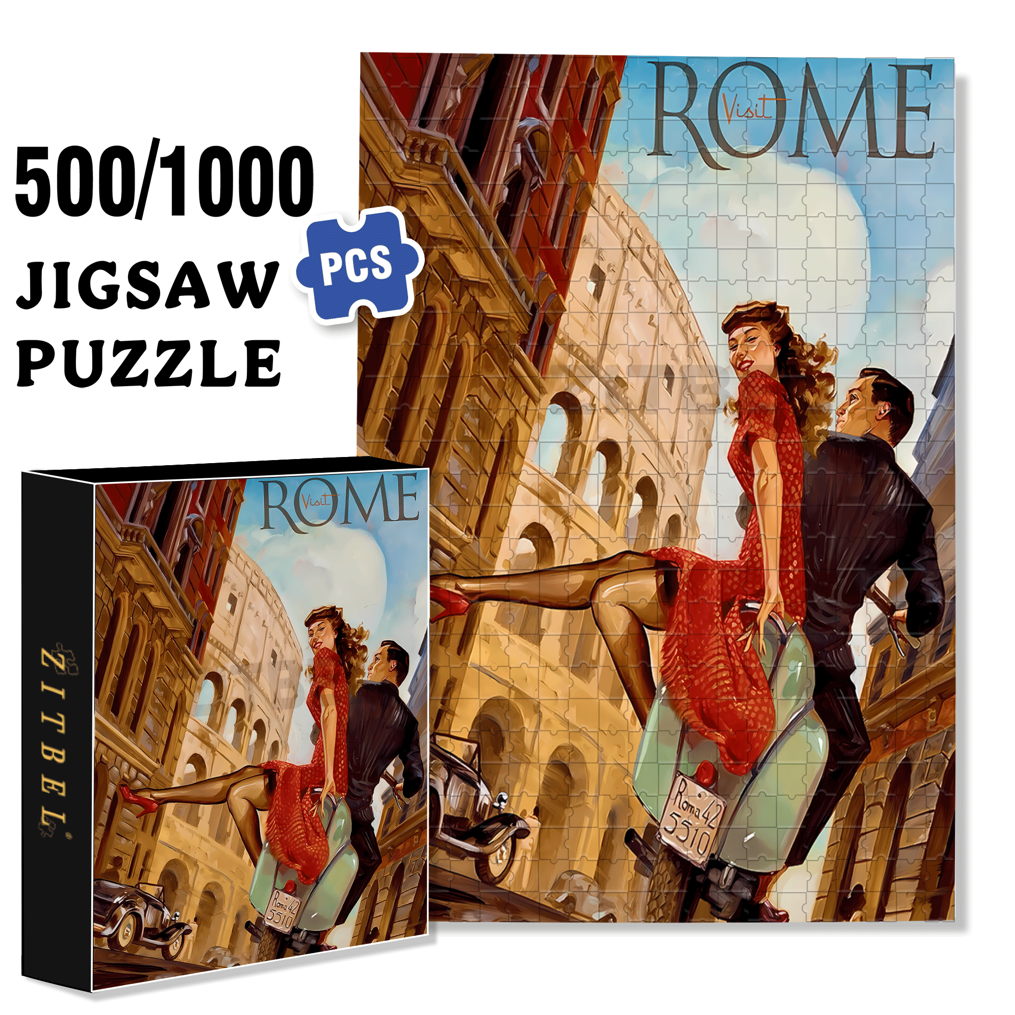 Roman Holiday 500pcs/1000pcs Jigsaw Puzzle, Scratch-Resistant, Interactive Family Game & Brain-Boosting DIY Decor, Perfect for Halloween, Christmas & New Year Gifts, Family Puzzle Game