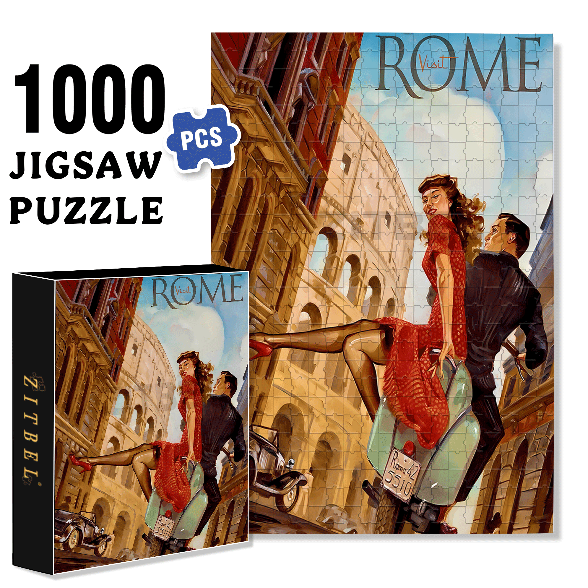 Roman Holiday 500pcs/1000pcs Jigsaw Puzzle, Scratch-Resistant, Interactive Family Game & Brain-Boosting DIY Decor, Perfect for Halloween, Christmas & New Year Gifts, Family Puzzle Game