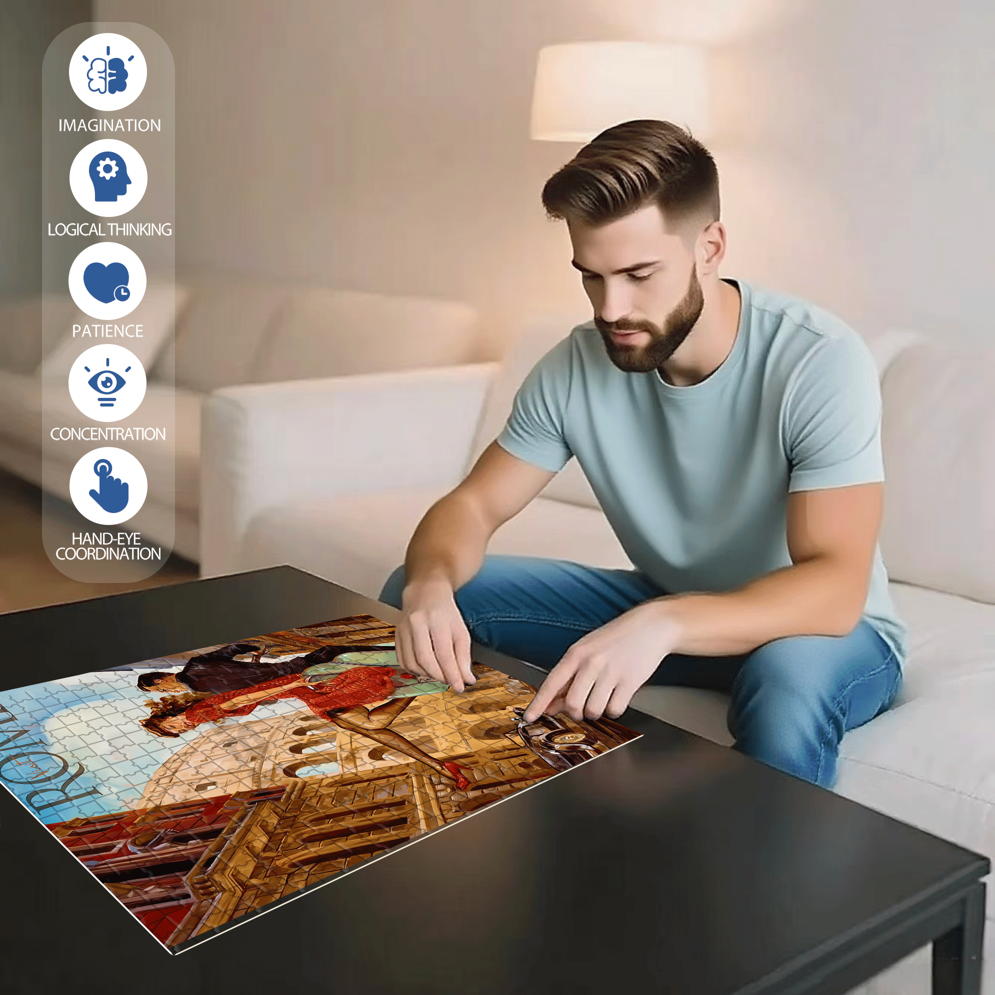 Roman Holiday 500pcs/1000pcs Jigsaw Puzzle, Scratch-Resistant, Interactive Family Game & Brain-Boosting DIY Decor, Perfect for Halloween, Christmas & New Year Gifts, Family Puzzle Game
