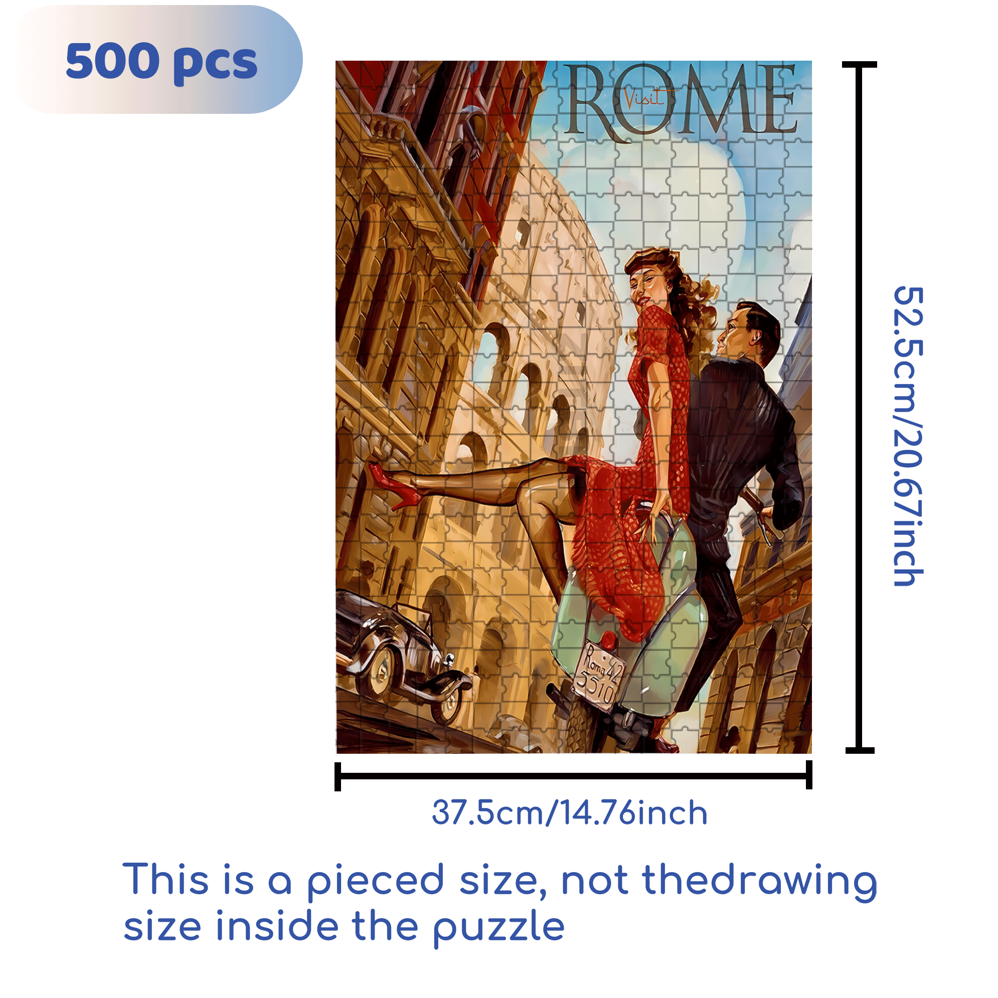 Roman Holiday 500pcs/1000pcs Jigsaw Puzzle, Scratch-Resistant, Interactive Family Game & Brain-Boosting DIY Decor, Perfect for Halloween, Christmas & New Year Gifts, Family Puzzle Game