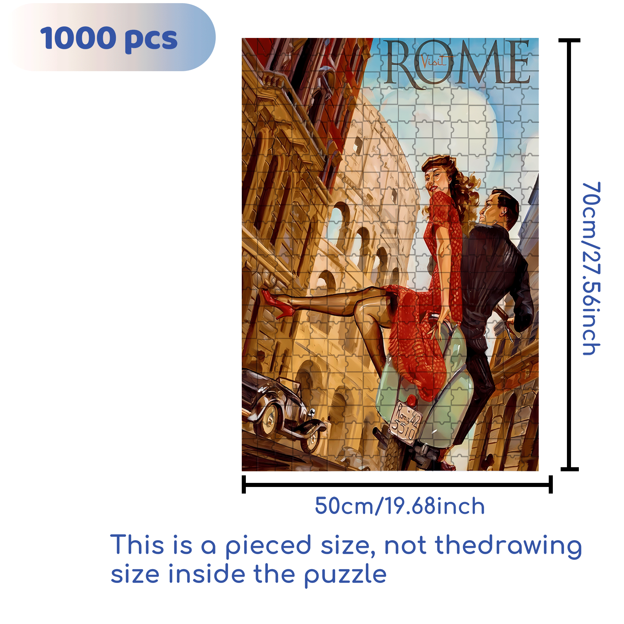 Roman Holiday 500pcs/1000pcs Jigsaw Puzzle, Scratch-Resistant, Interactive Family Game & Brain-Boosting DIY Decor, Perfect for Halloween, Christmas & New Year Gifts, Family Puzzle Game