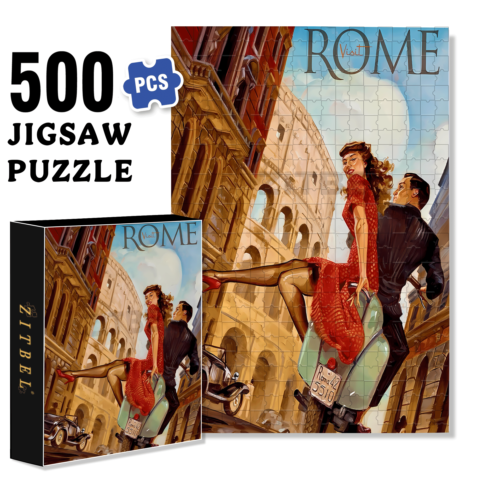 Roman Holiday 500pcs/1000pcs Jigsaw Puzzle, Scratch-Resistant, Interactive Family Game & Brain-Boosting DIY Decor, Perfect for Halloween, Christmas & New Year Gifts, Family Puzzle Game