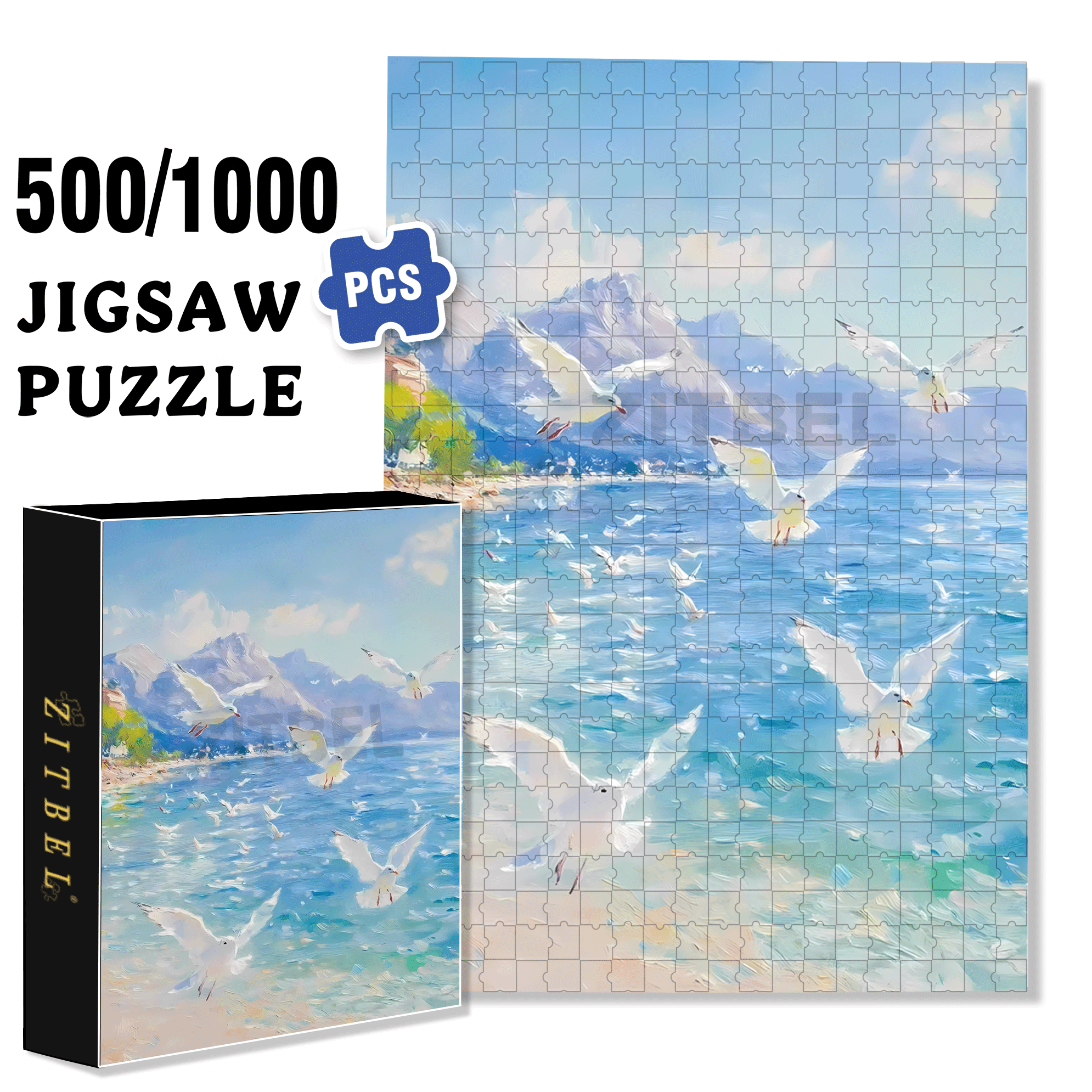 Seagull And Sea 500pcs/1000pcs Jigsaw Puzzle, Scratch-Resistant, Interactive Family Game & Brain-Boosting DIY Decor, Perfect for Halloween, Christmas & New Year Gifts, Family Puzzle Game