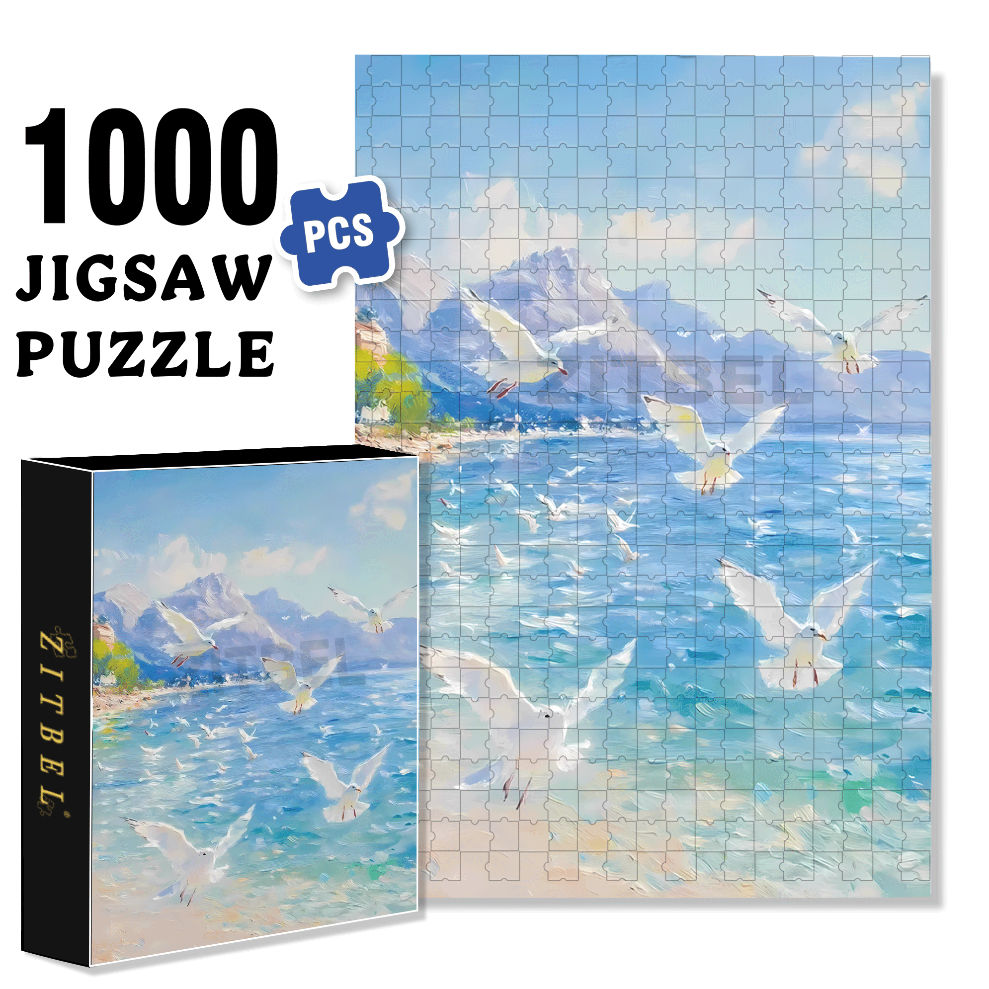 Seagull And Sea 500pcs/1000pcs Jigsaw Puzzle, Scratch-Resistant, Interactive Family Game & Brain-Boosting DIY Decor, Perfect for Halloween, Christmas & New Year Gifts, Family Puzzle Game