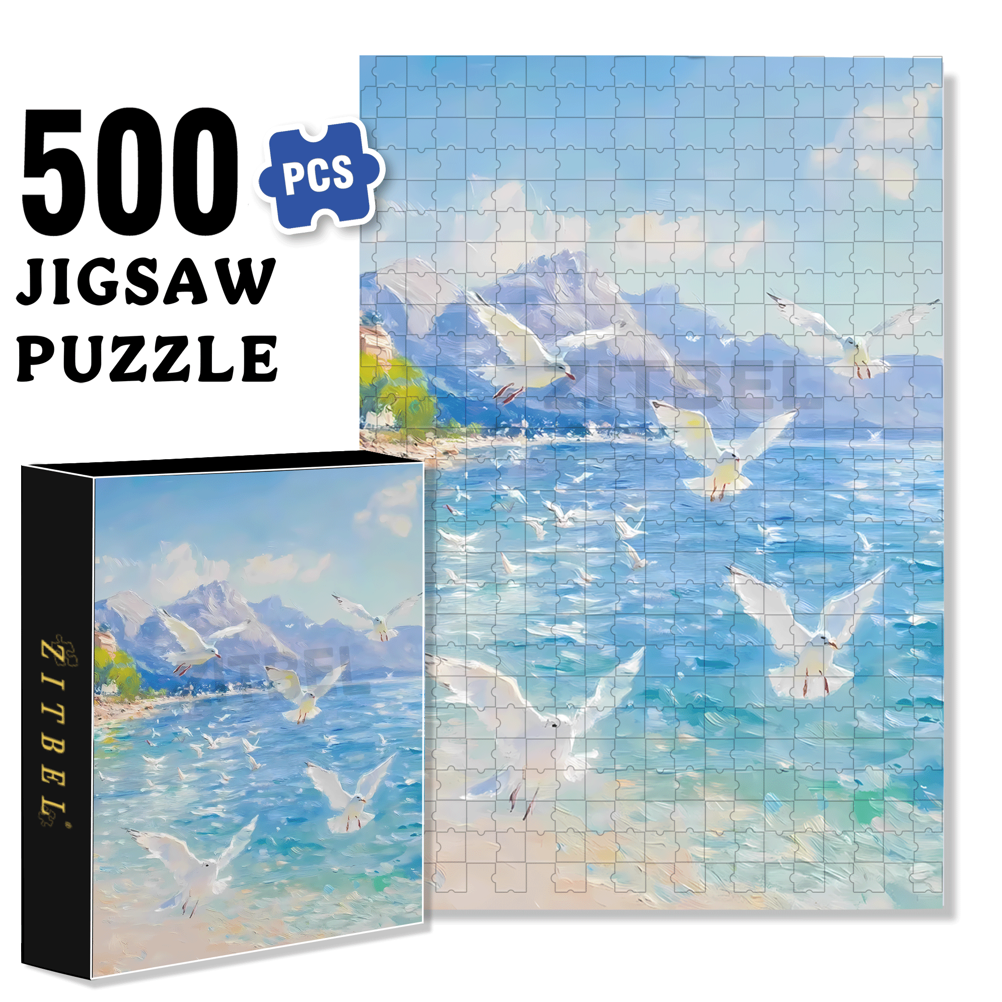 Seagull And Sea 500pcs/1000pcs Jigsaw Puzzle, Scratch-Resistant, Interactive Family Game & Brain-Boosting DIY Decor, Perfect for Halloween, Christmas & New Year Gifts, Family Puzzle Game