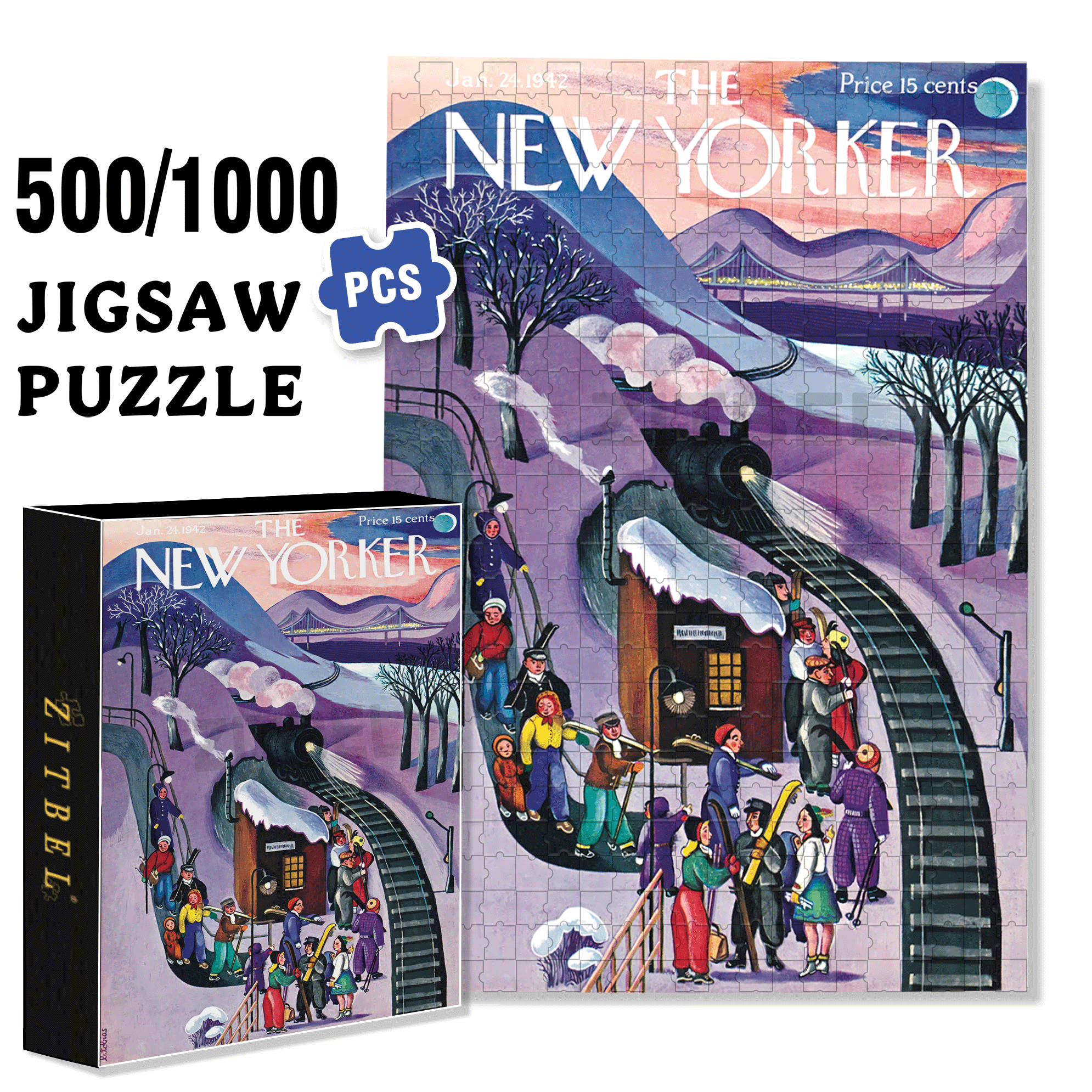 Skiing Express 500pcs/1000pcs Jigsaw Puzzle, Scratch-Resistant, Interactive Family Game & Brain-Boosting DIY Decor, Perfect for Halloween, Christmas & New Year Gifts, Family Puzzle Game