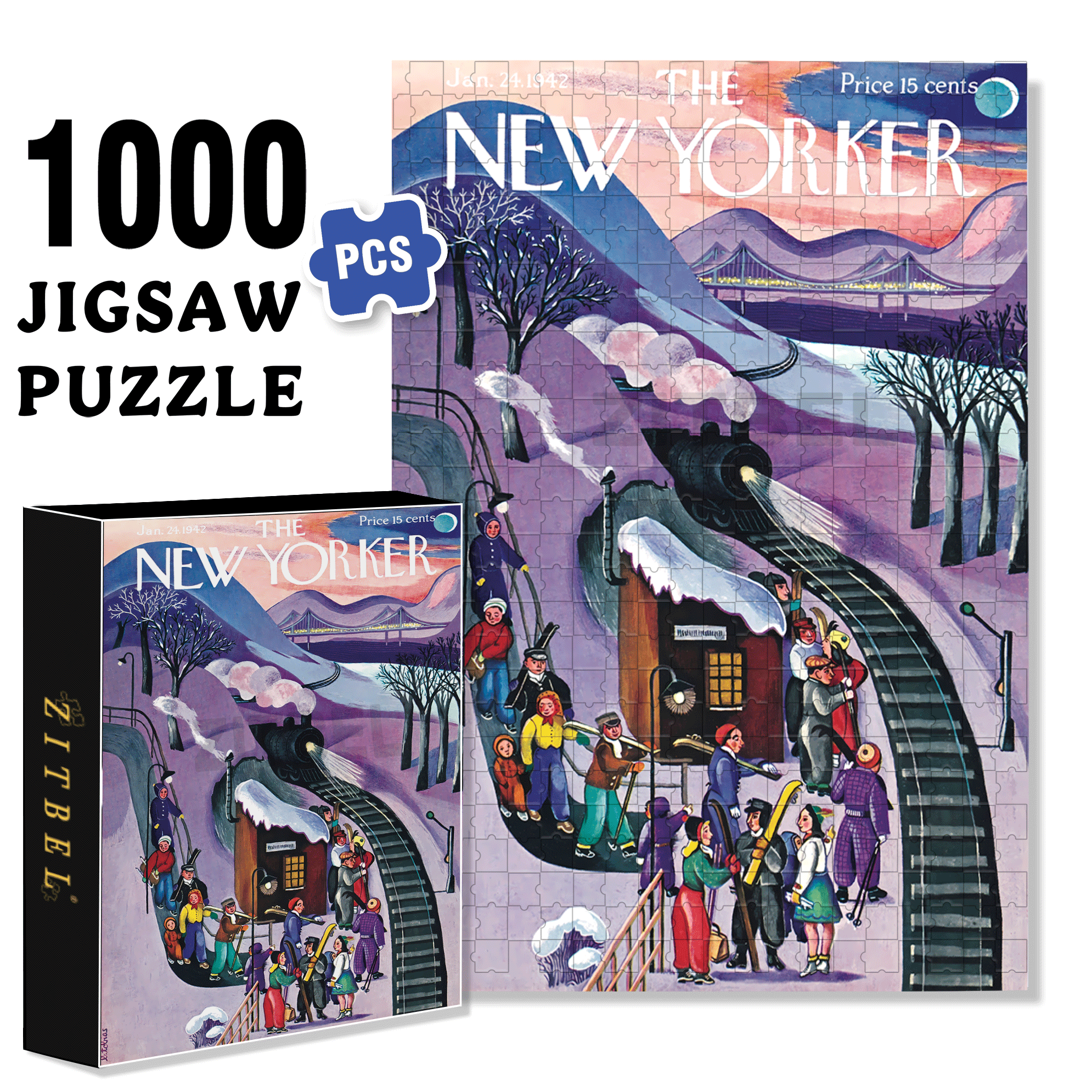 Skiing Express 500pcs/1000pcs Jigsaw Puzzle, Scratch-Resistant, Interactive Family Game & Brain-Boosting DIY Decor, Perfect for Halloween, Christmas & New Year Gifts, Family Puzzle Game