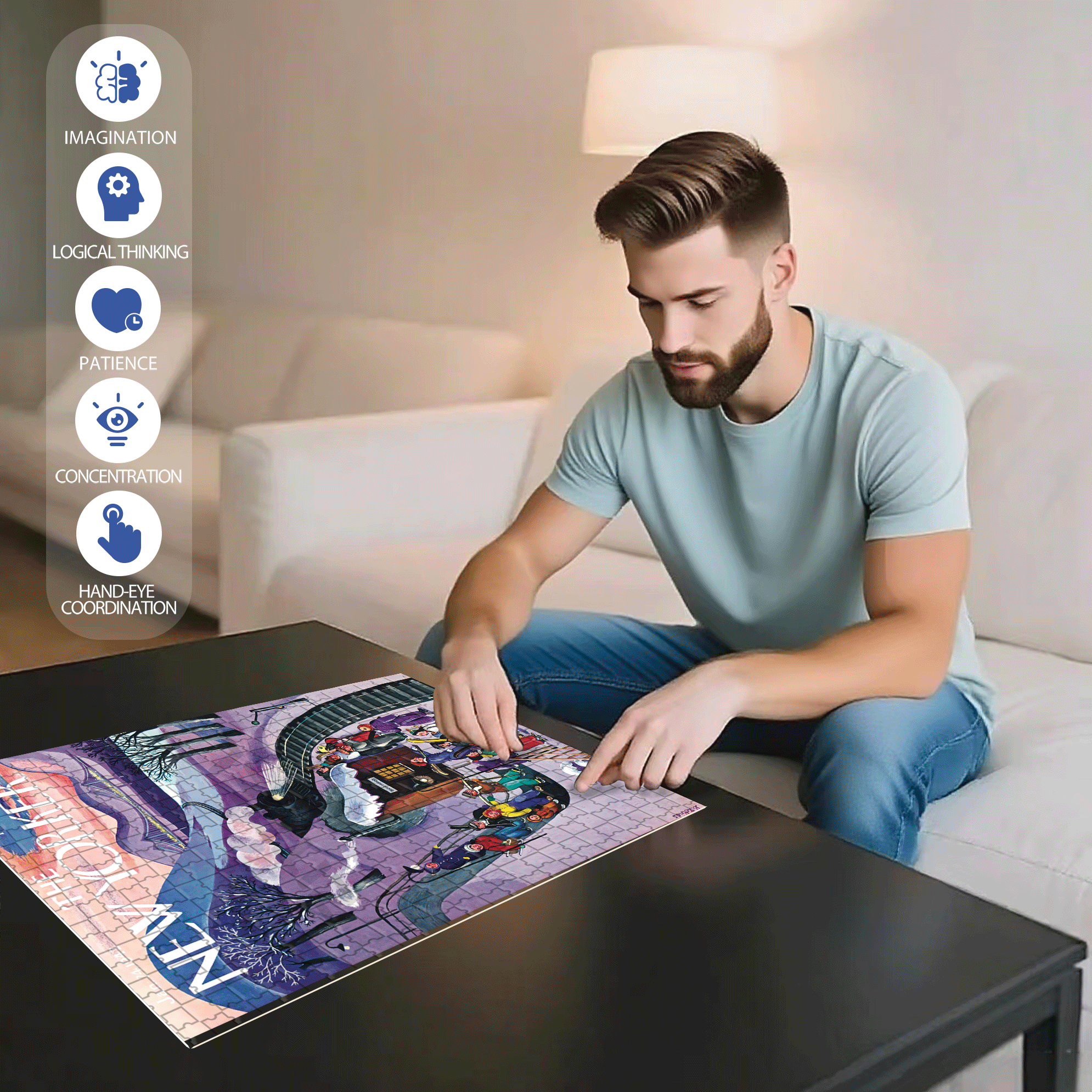 Skiing Express 500pcs/1000pcs Jigsaw Puzzle, Scratch-Resistant, Interactive Family Game & Brain-Boosting DIY Decor, Perfect for Halloween, Christmas & New Year Gifts, Family Puzzle Game