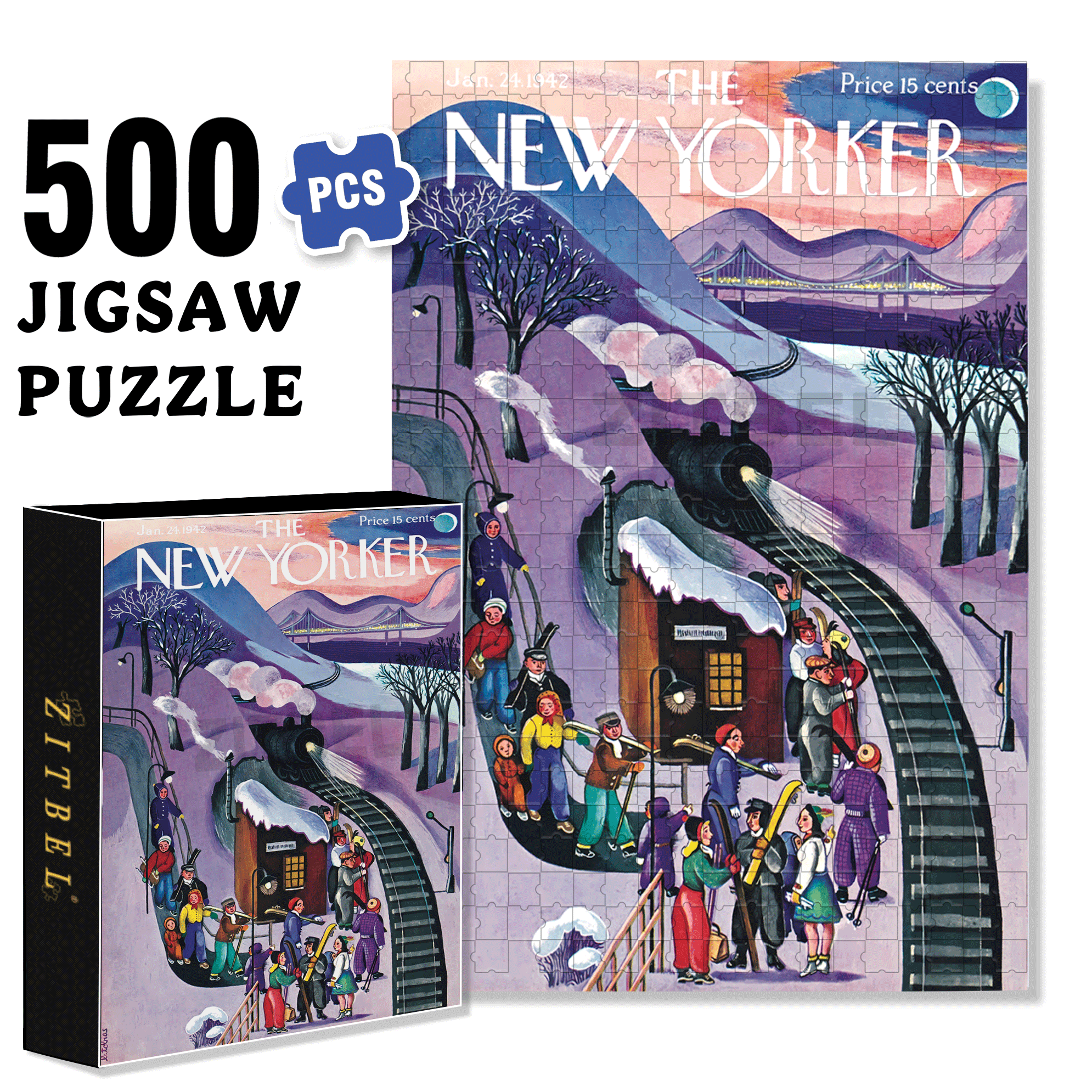 Skiing Express 500pcs/1000pcs Jigsaw Puzzle, Scratch-Resistant, Interactive Family Game & Brain-Boosting DIY Decor, Perfect for Halloween, Christmas & New Year Gifts, Family Puzzle Game
