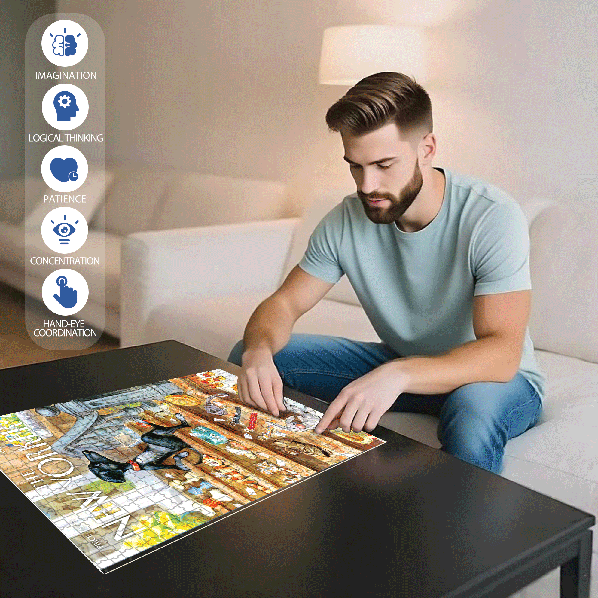 Tag Sale 500pcs/1000pcs Jigsaw Puzzle, Scratch-Resistant, Interactive Family Game & Brain-Boosting DIY Decor, Perfect for Halloween, Christmas & New Year Gifts, Family Puzzle Game
