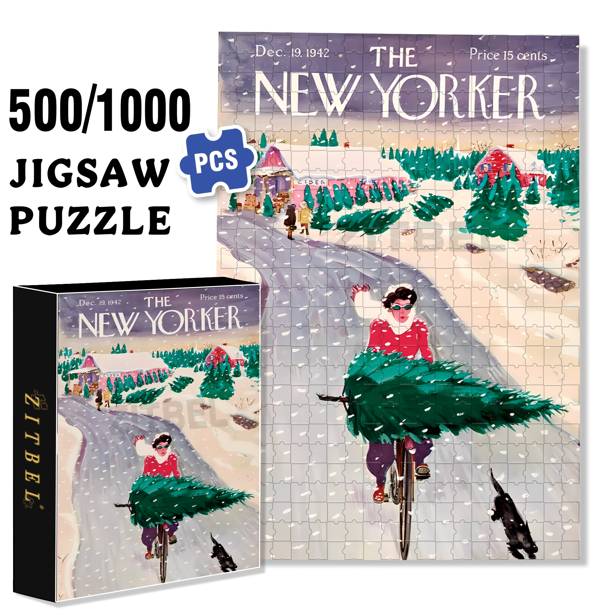 Tree Shopping 500pcs/1000pcs Jigsaw Puzzle, Scratch-Resistant, Interactive Family Game & Brain-Boosting DIY Decor, Perfect for Halloween, Christmas & New Year Gifts, Family Puzzle Game