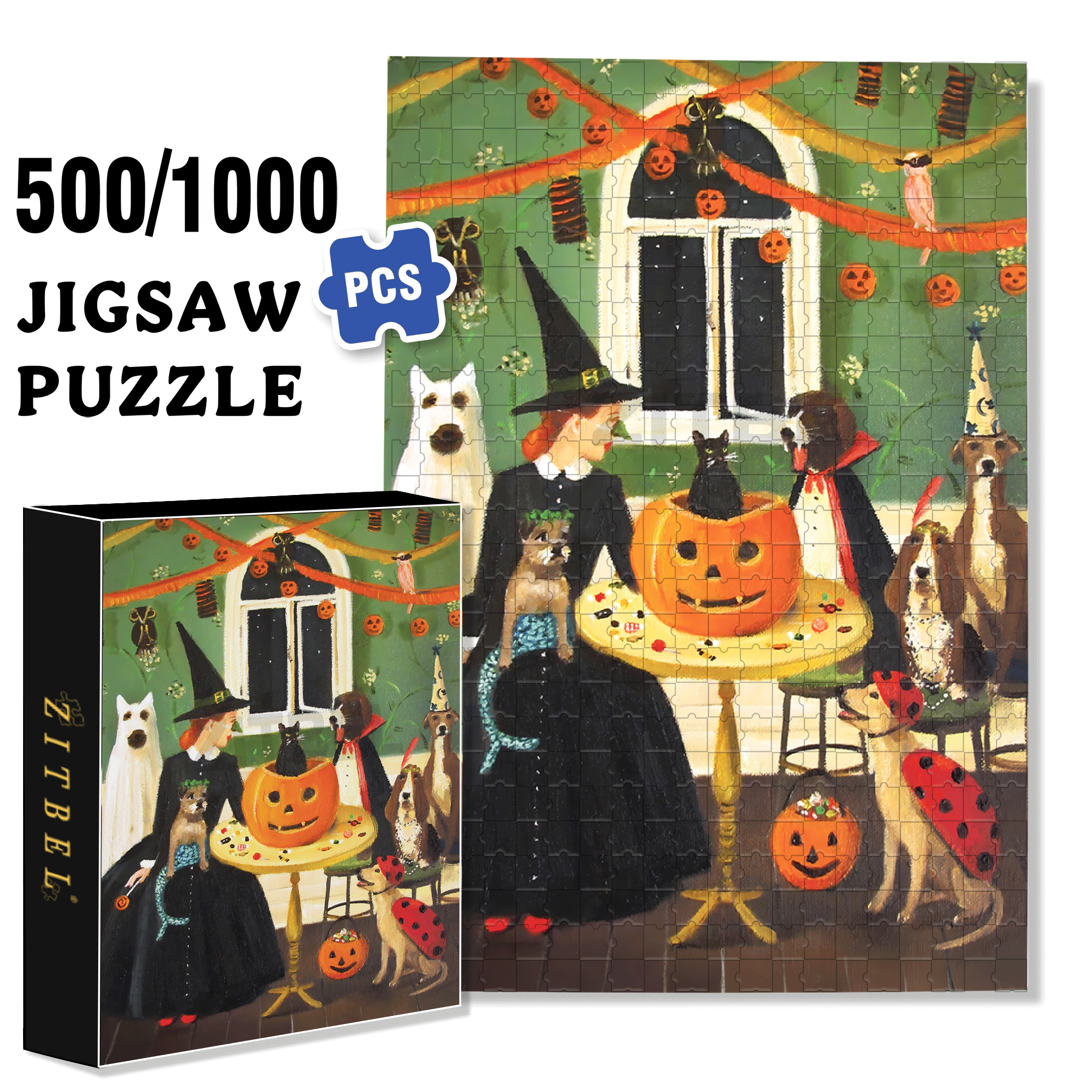 Tricks & Treats 500pcs/1000pcs Jigsaw Puzzle, Scratch-Resistant, Interactive Family Game & Brain-Boosting DIY Decor, Perfect for Halloween, Christmas & New Year Gifts, Family Puzzle Game
