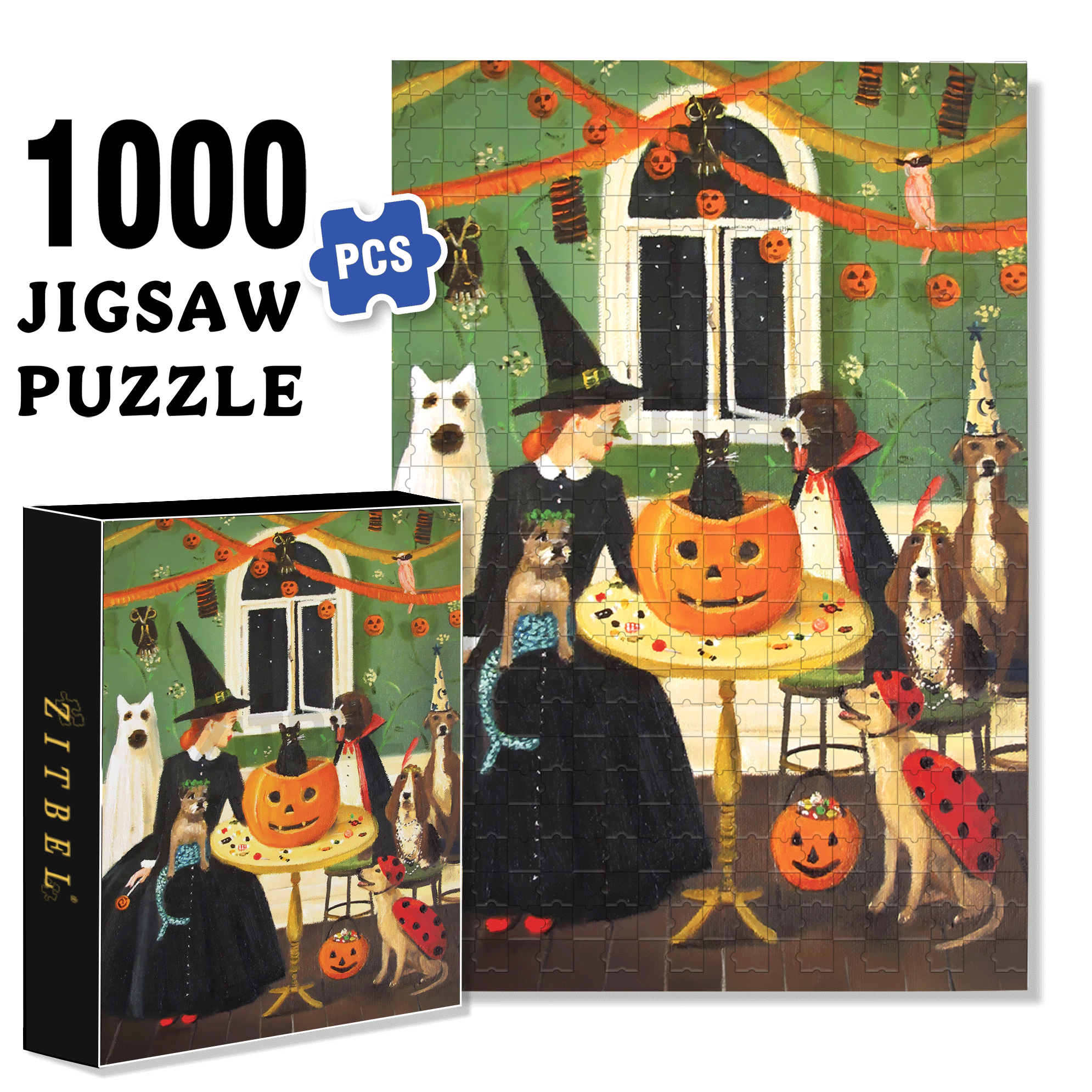Tricks & Treats 500pcs/1000pcs Jigsaw Puzzle, Scratch-Resistant, Interactive Family Game & Brain-Boosting DIY Decor, Perfect for Halloween, Christmas & New Year Gifts, Family Puzzle Game