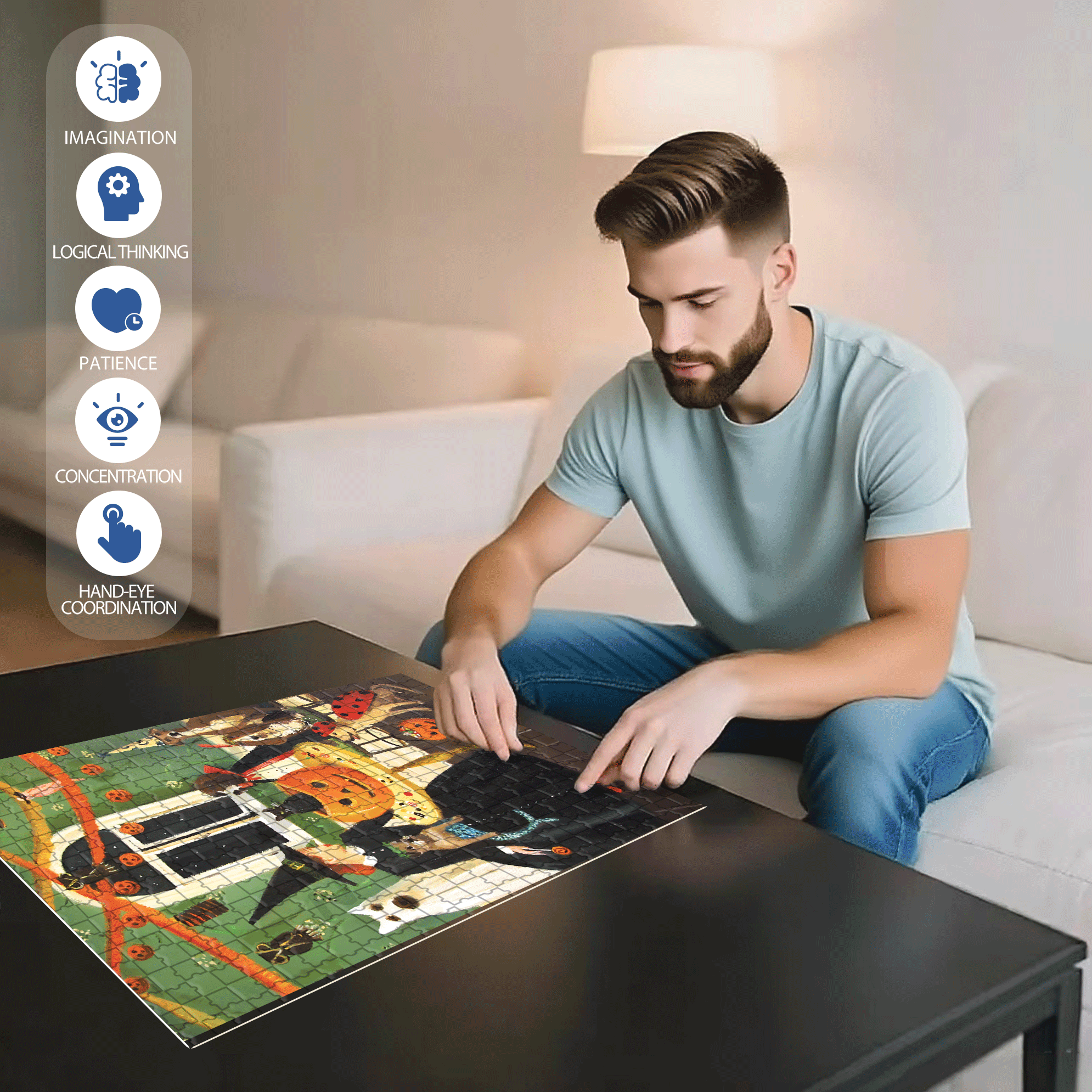 Tricks & Treats 500pcs/1000pcs Jigsaw Puzzle, Scratch-Resistant, Interactive Family Game & Brain-Boosting DIY Decor, Perfect for Halloween, Christmas & New Year Gifts, Family Puzzle Game