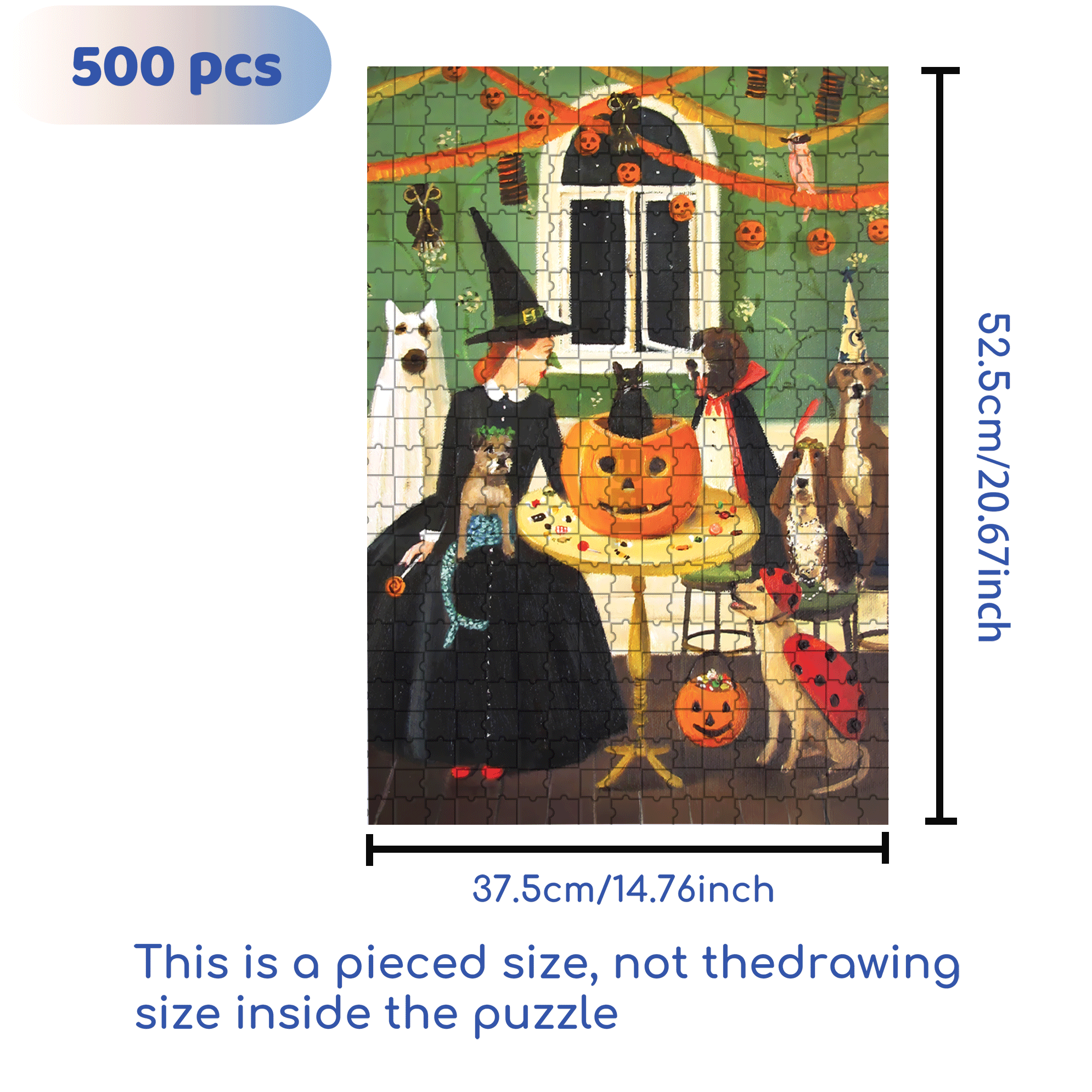 Tricks & Treats 500pcs/1000pcs Jigsaw Puzzle, Scratch-Resistant, Interactive Family Game & Brain-Boosting DIY Decor, Perfect for Halloween, Christmas & New Year Gifts, Family Puzzle Game